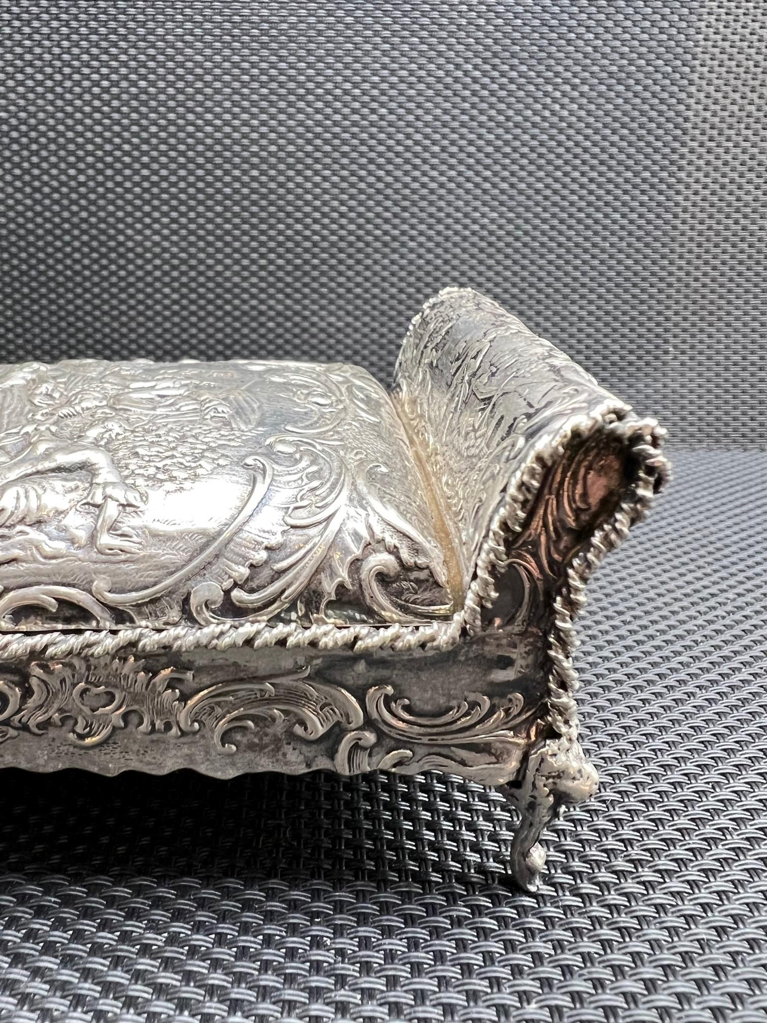 Antique Continental .800 Silver Daybed Form Hinged Silver Inkwell For Sale 7