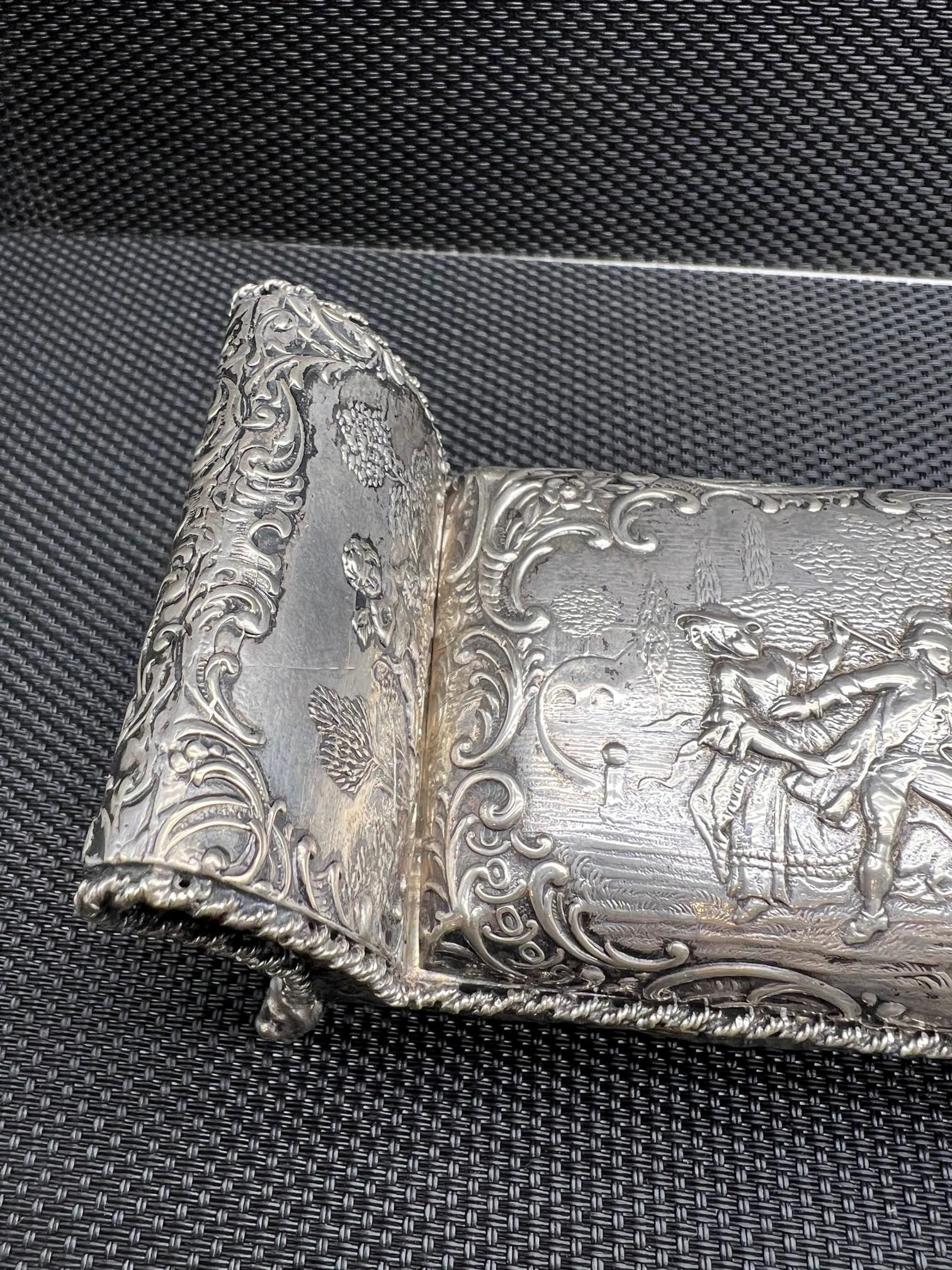 Antique Continental .800 Silver Daybed Form Hinged Silver Inkwell For Sale 5
