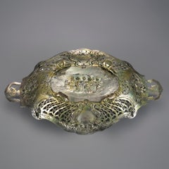 Antike kontinentale 800er Silber-Figurenschale Cherub Reticulated Center, um 1890