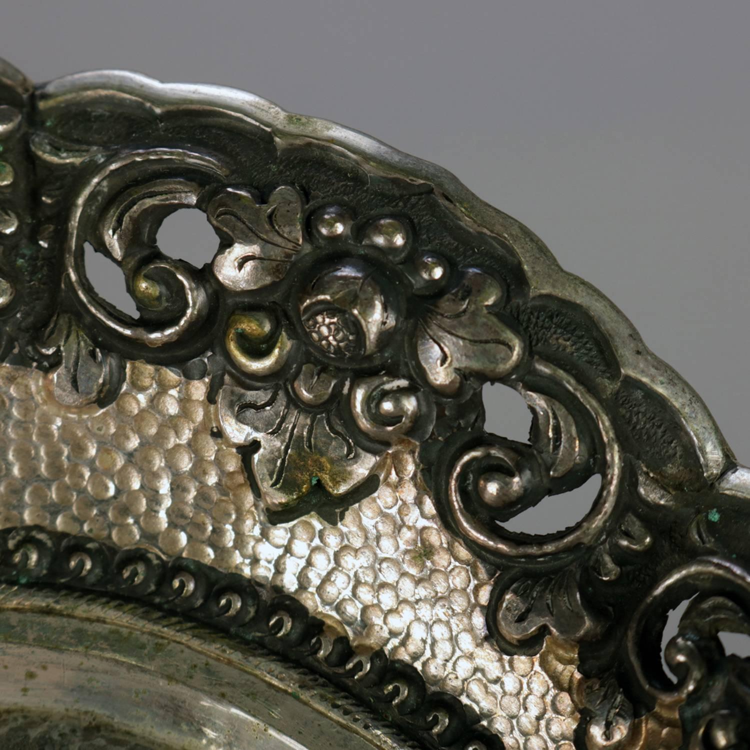 European Antique Continental .800 Silver Reticulated Floral Repousse Bridal Basket 4.9toz