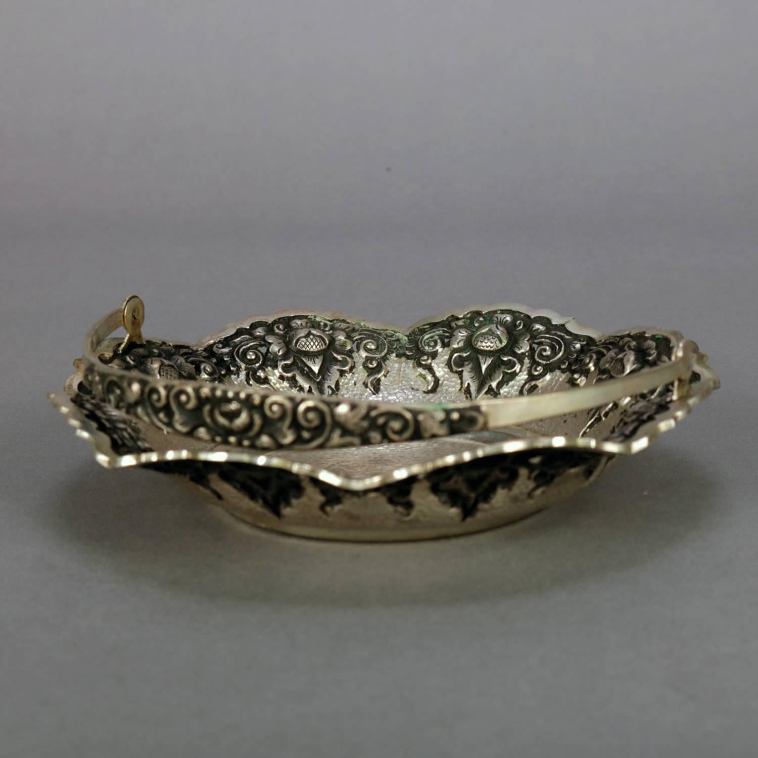 European Antique Continental .800 Silver Reticulated Floral Repousse Bridal Basket 4.9toz For Sale