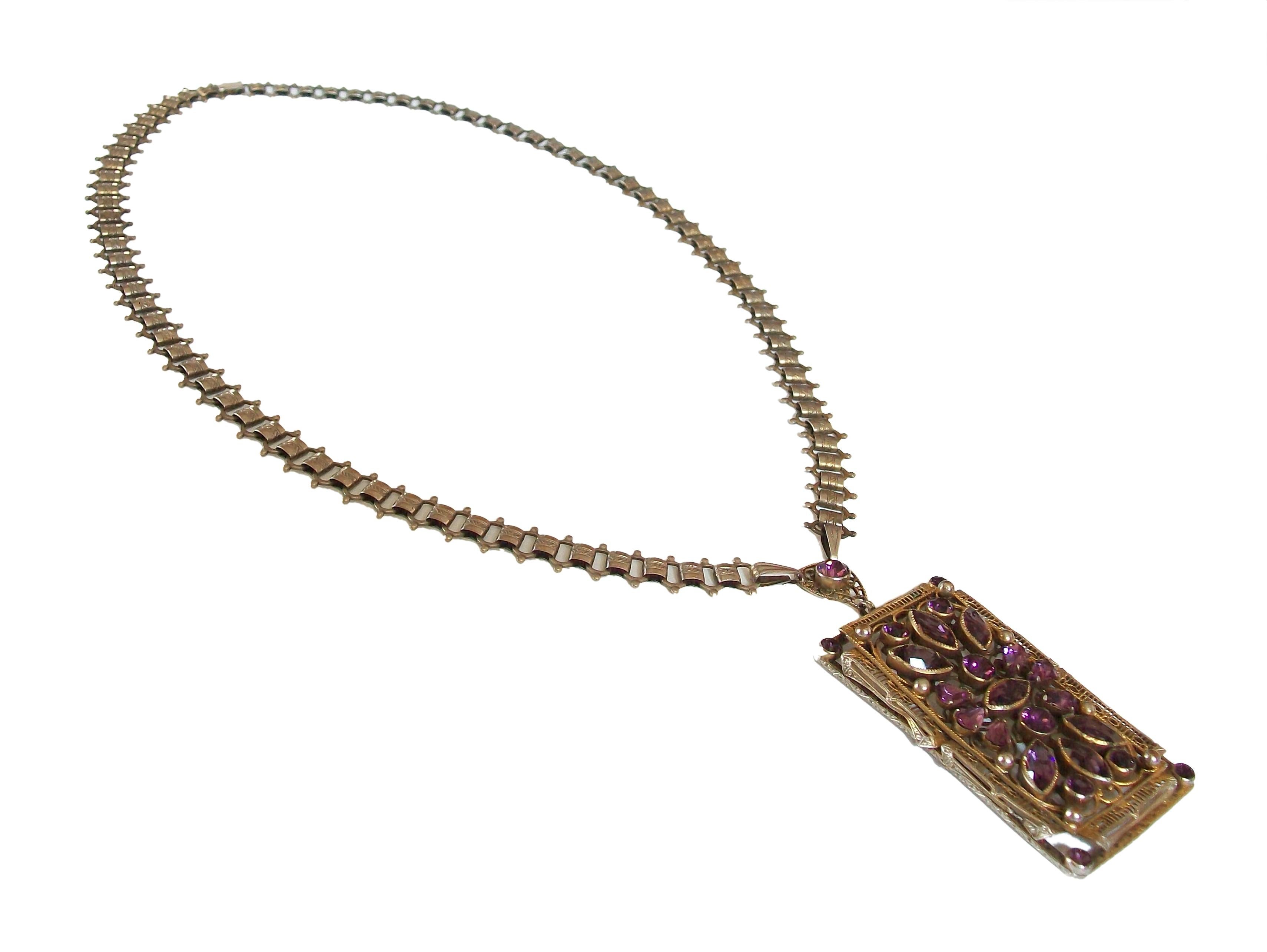 Antique Continental Amethyst Paste Pendant Necklace, E.U., C. 1900 For Sale 2