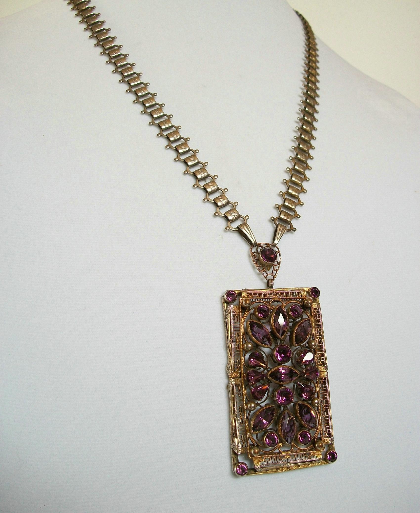 Antique Continental Amethyst Paste Pendant Necklace, E.U., C. 1900 For Sale 1