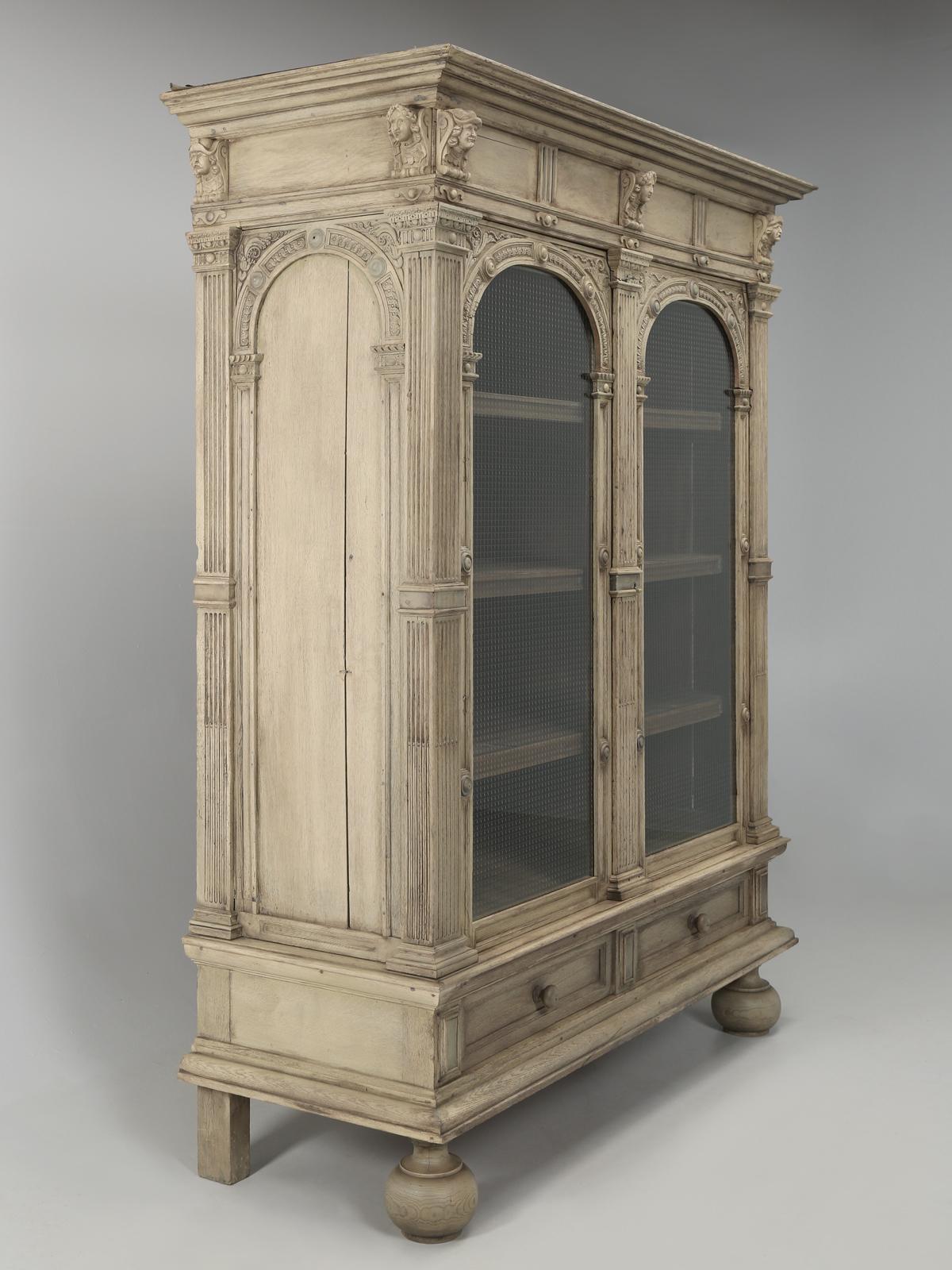 European Antique Continental Armoire of Bookcase, Limed Oak Finish, Completely Restored
