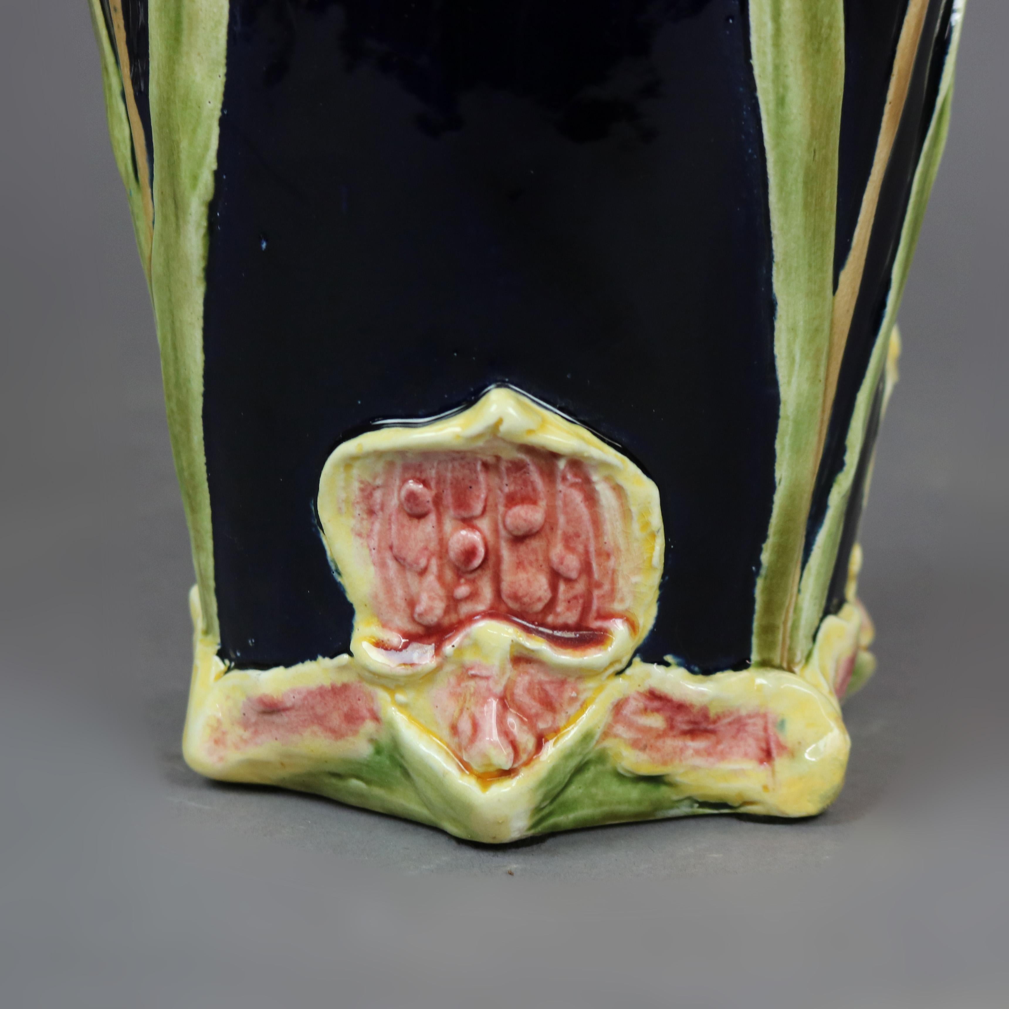 20th Century Antique Continental Art Nouveau Majolica Art Pottery Vase with Lily, circa 1900