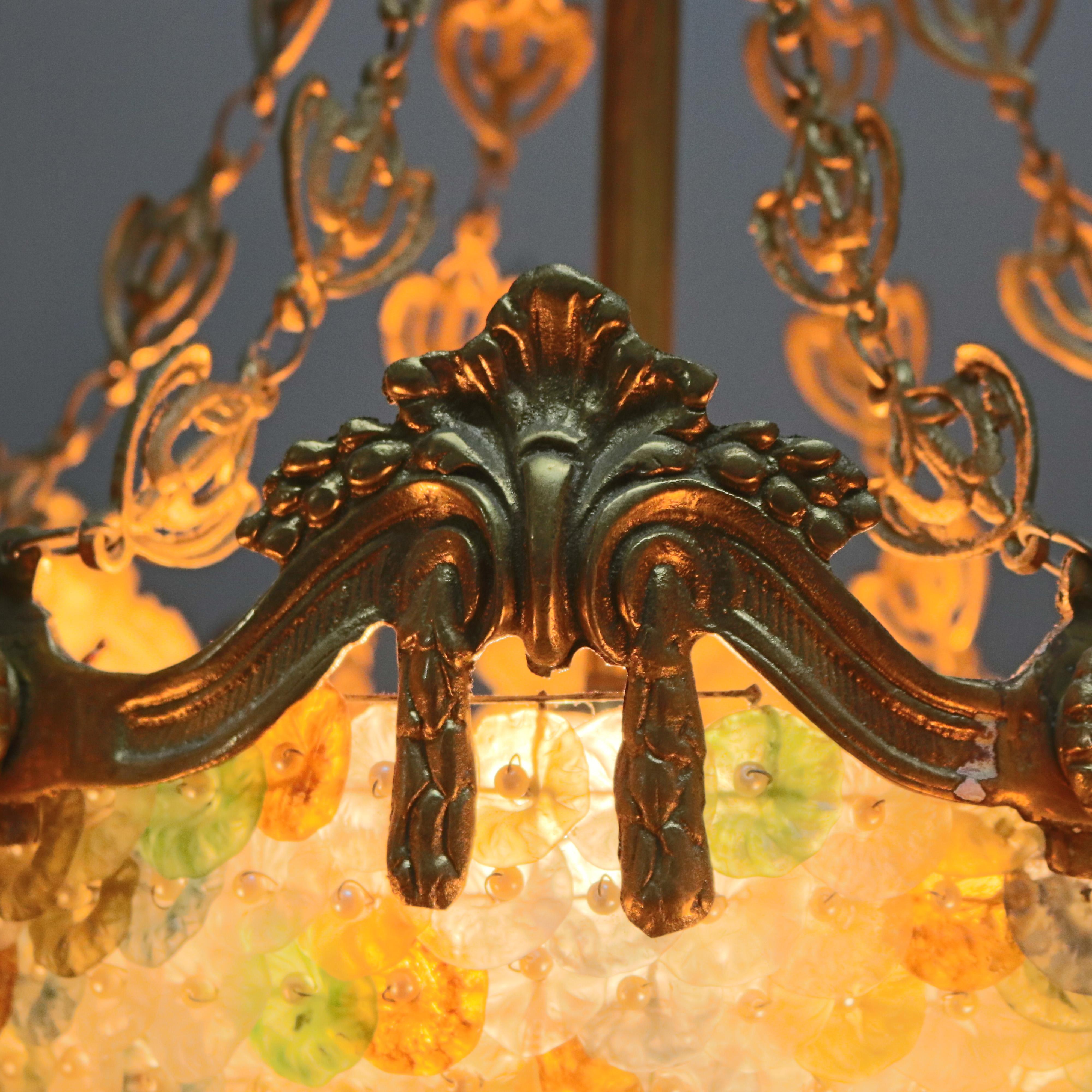 Antique Continental Baroque Bronze and Beaded Polychrome Glass Chandelier 7