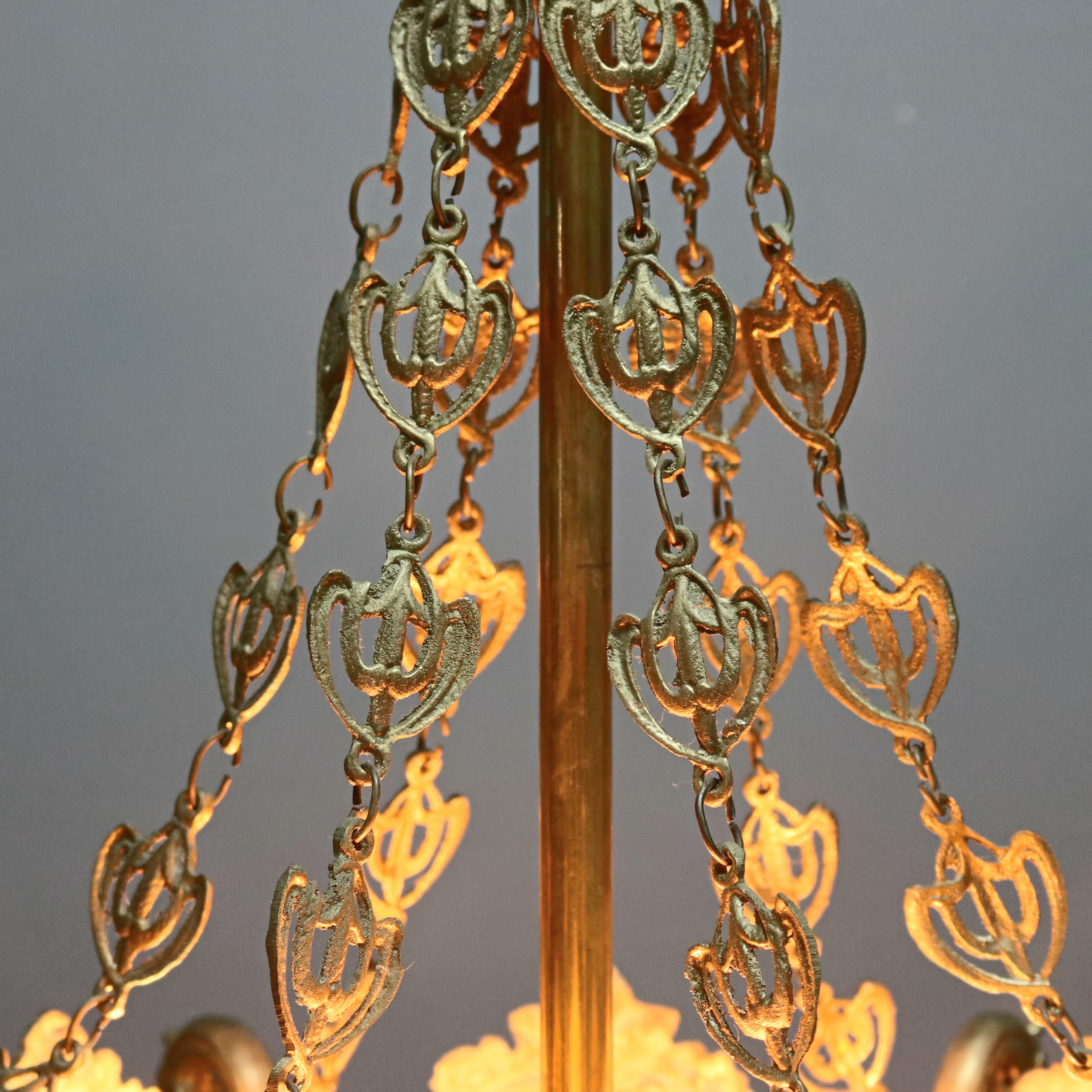 Antique Continental Baroque Bronze and Beaded Polychrome Glass Chandelier 8