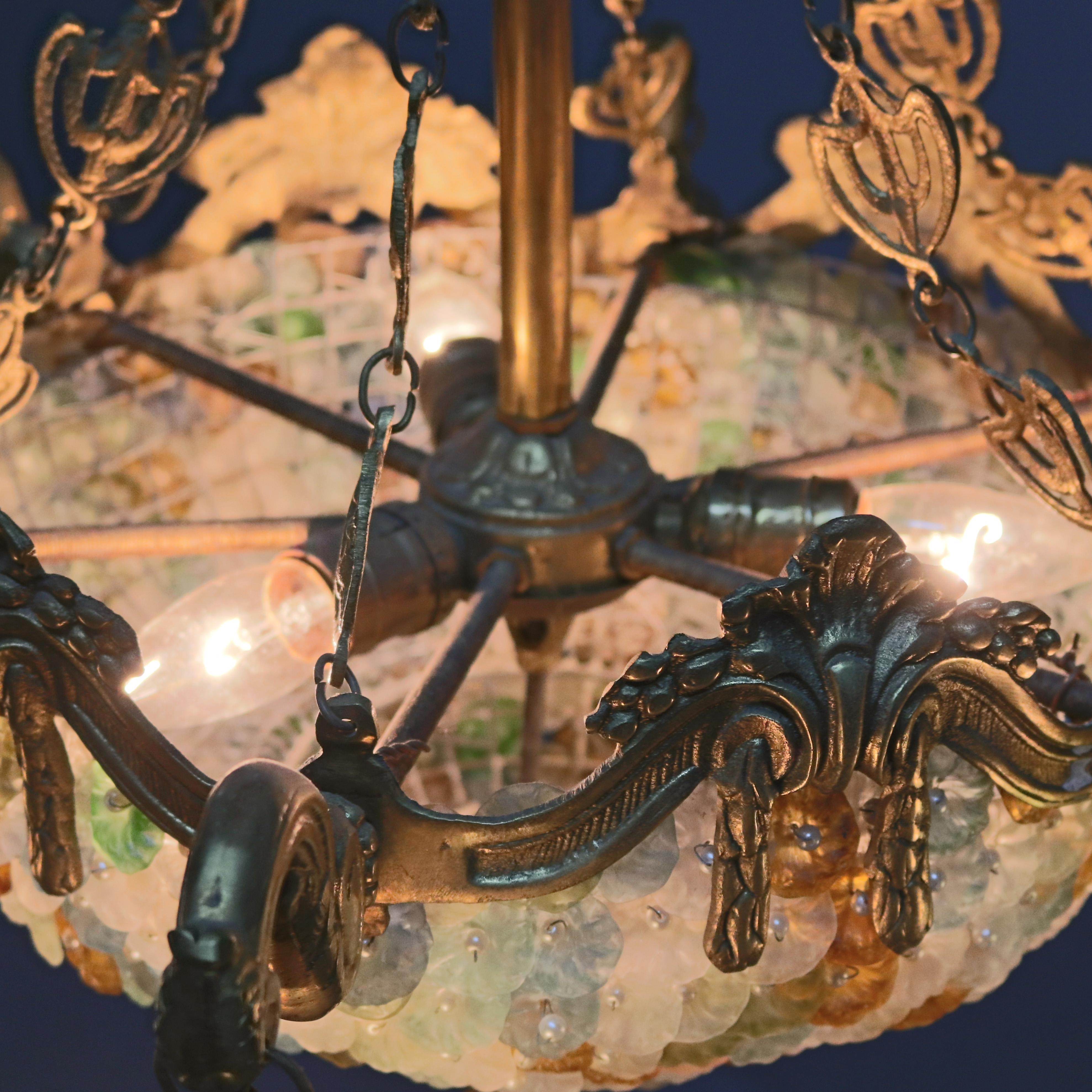 Antique Continental Baroque Bronze and Beaded Polychrome Glass Chandelier 10