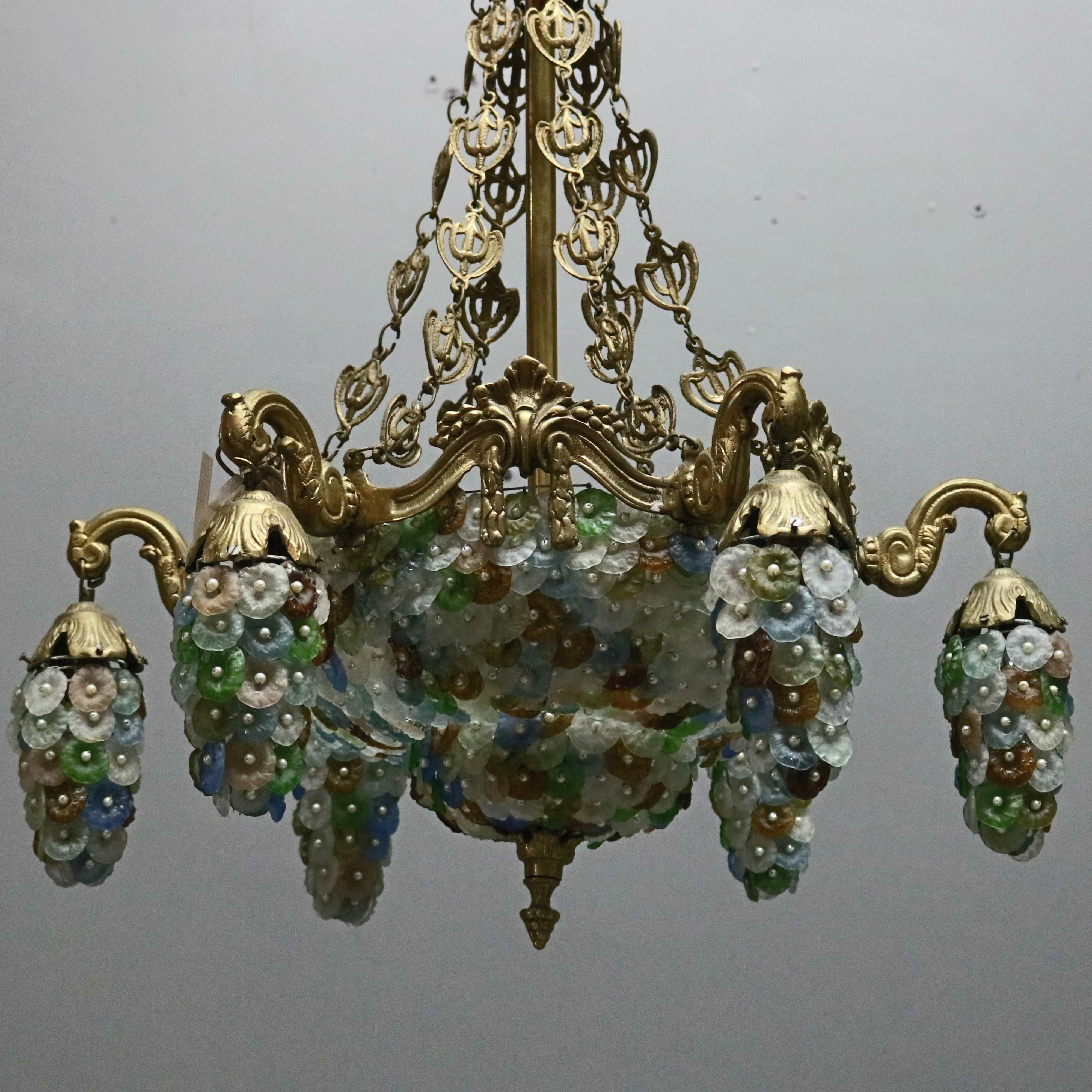 Antique Continental Baroque Bronze and Beaded Polychrome Glass Chandelier 12