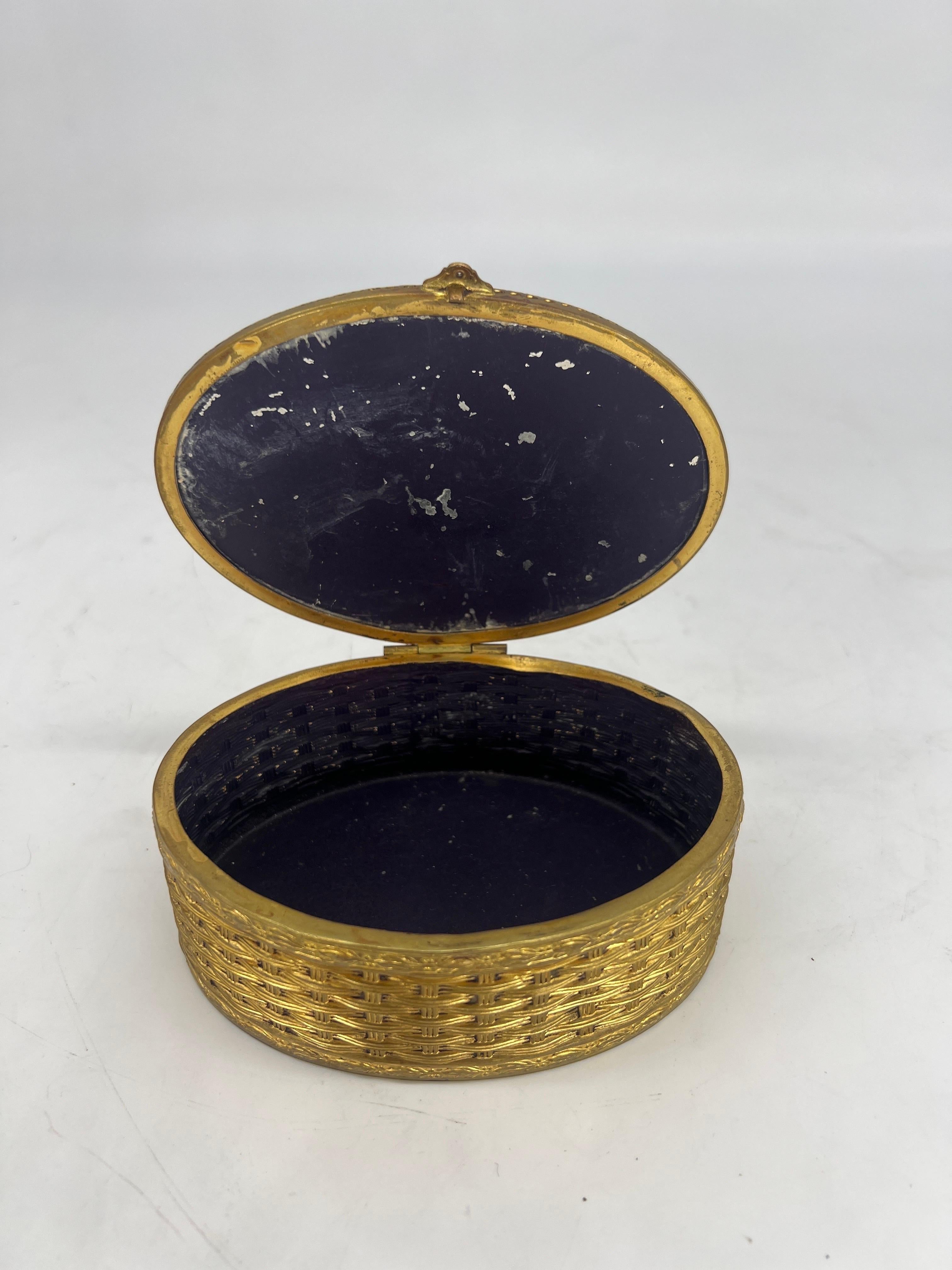 20th Century Antique Continental Basalt & Brass Basketweave Box - Possibly Wedgwood For Sale