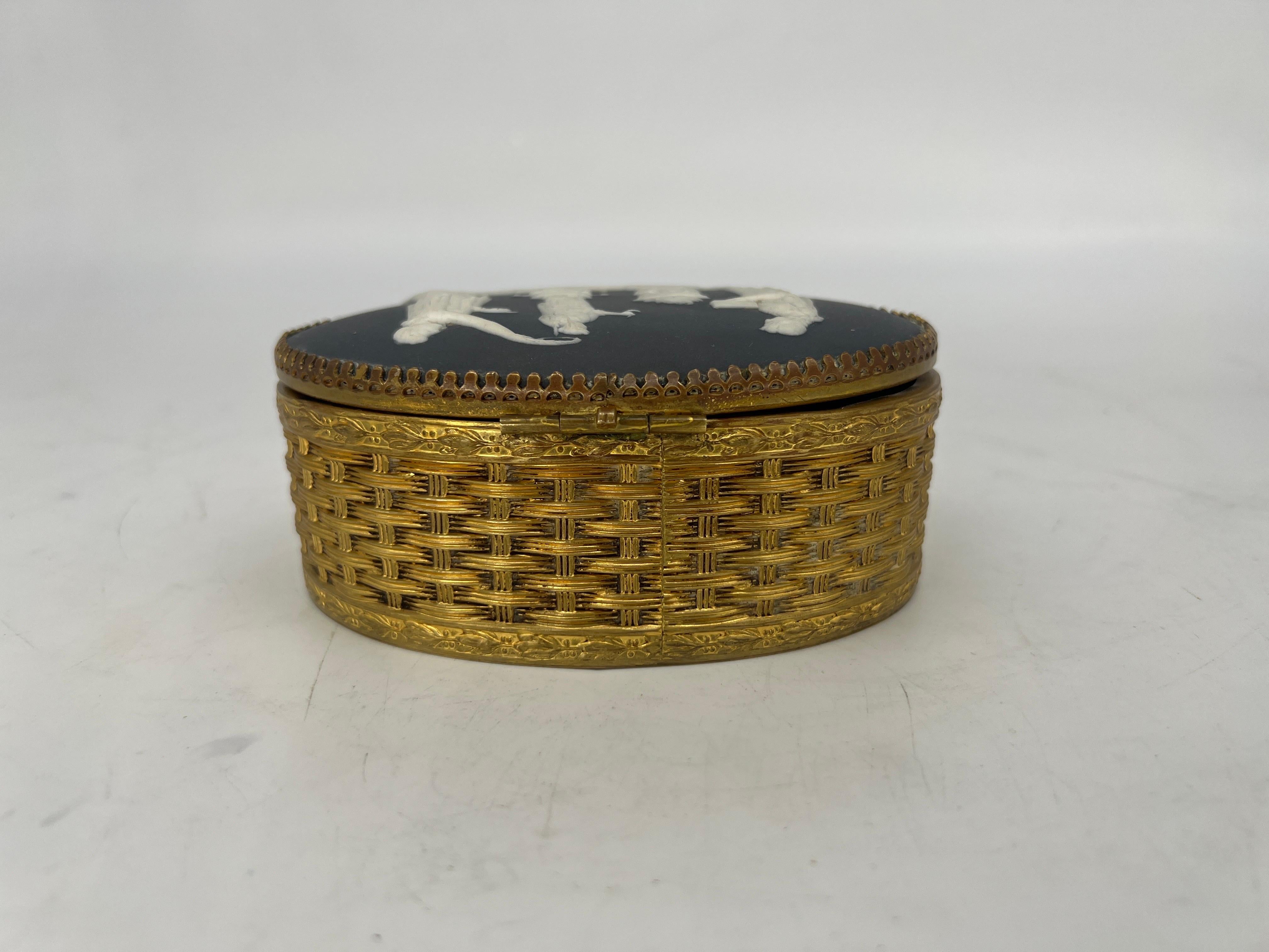 Antique Continental Basalt & Brass Basketweave Box - Possibly Wedgwood For Sale 2