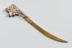 Ancien ouvre-lettres Continental Belle Époque Silvered Bronze Gold Lion Sword