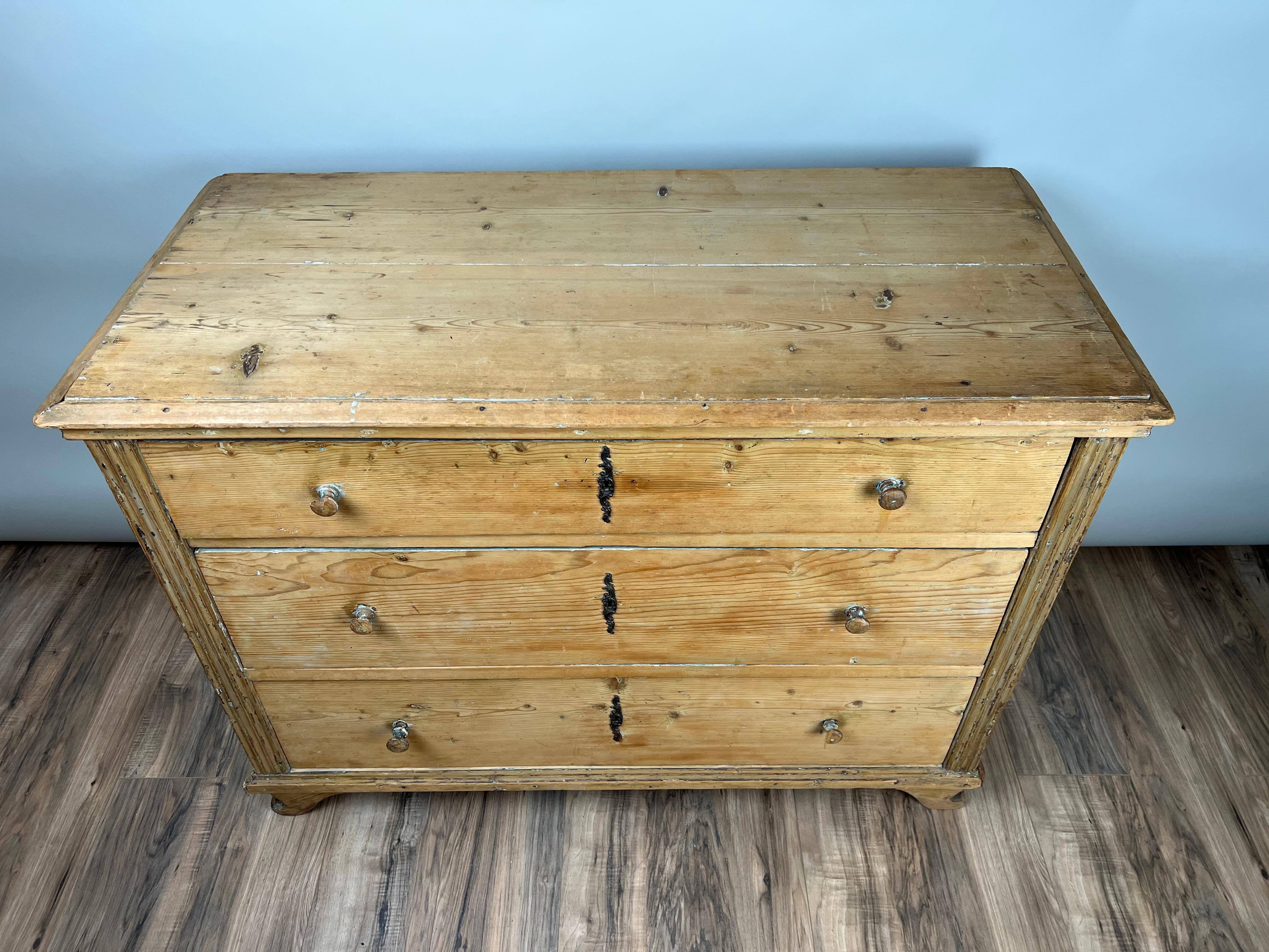 Antique Continental Biedermeier Pine Three Drawer Chest c. Early 19th Century 1