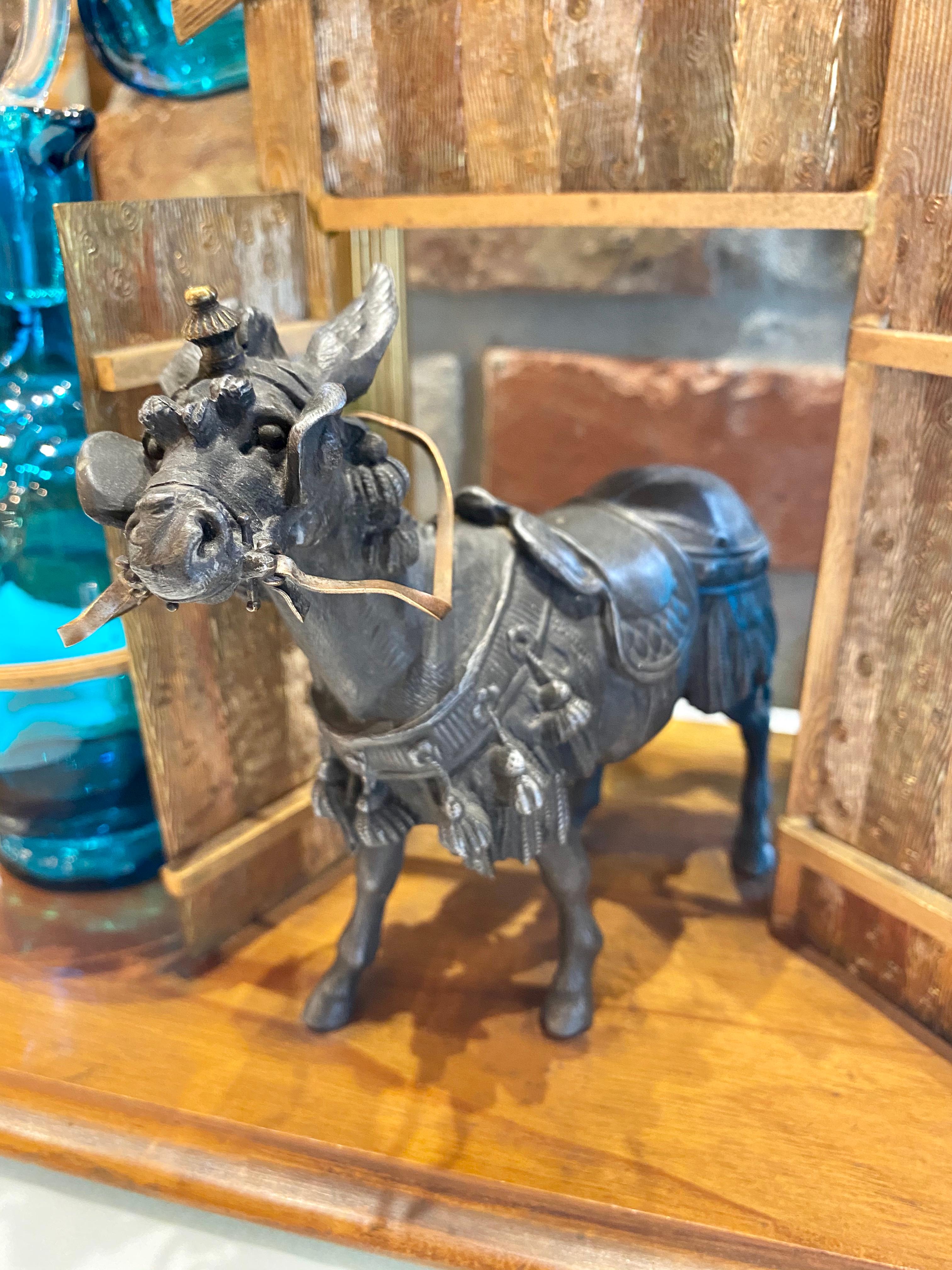 Antique Continental Bronze D'Ore, Blue Crystal Figural Cordial Set, circa 1890 In Good Condition In New Orleans, LA