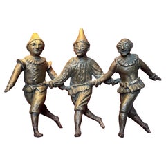 Antique Continental Bronze Sculpture Group of Dancing Pierrots