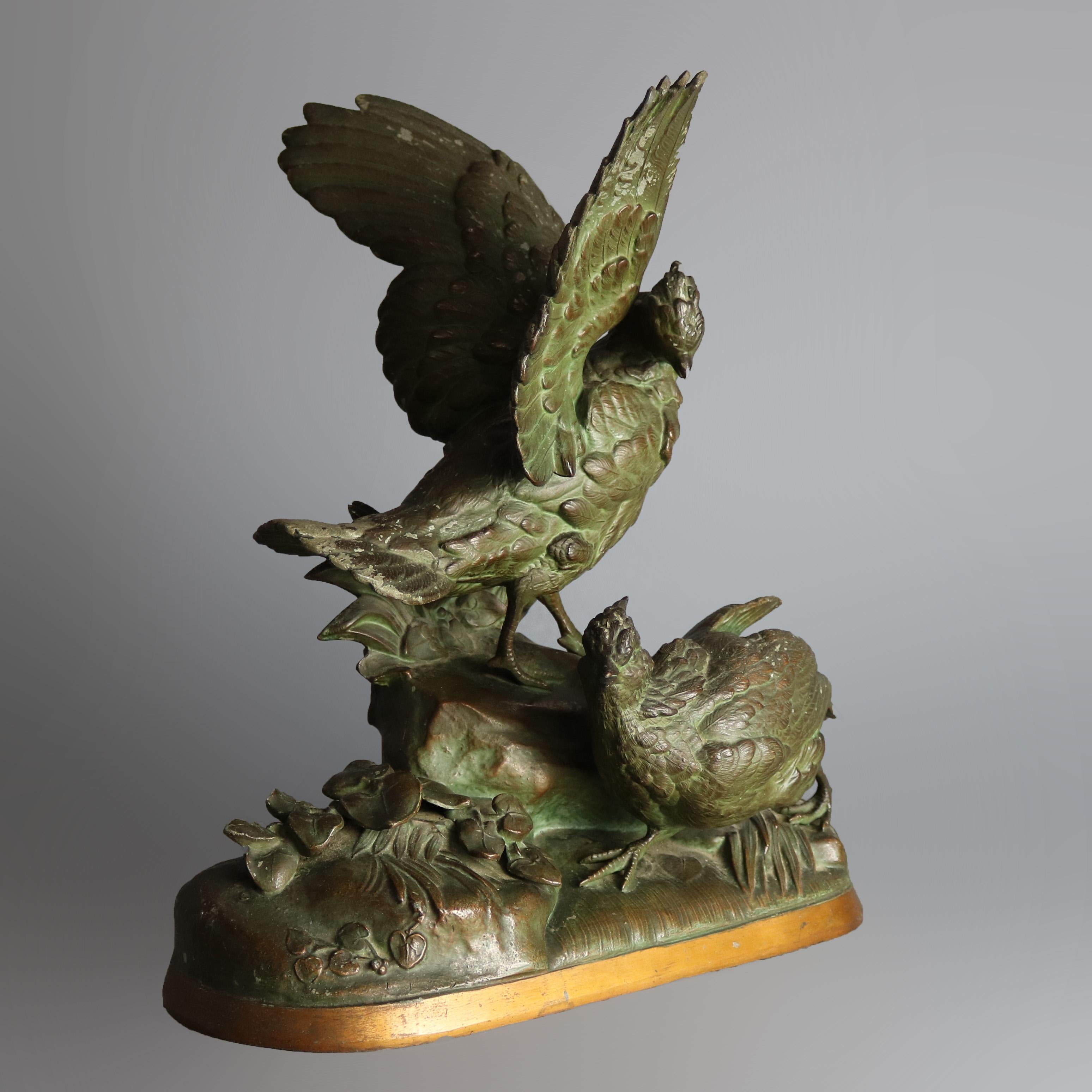 20th Century Continental Bronzed Metal Figural Pheasant Sculpture Grouping, circa 1900