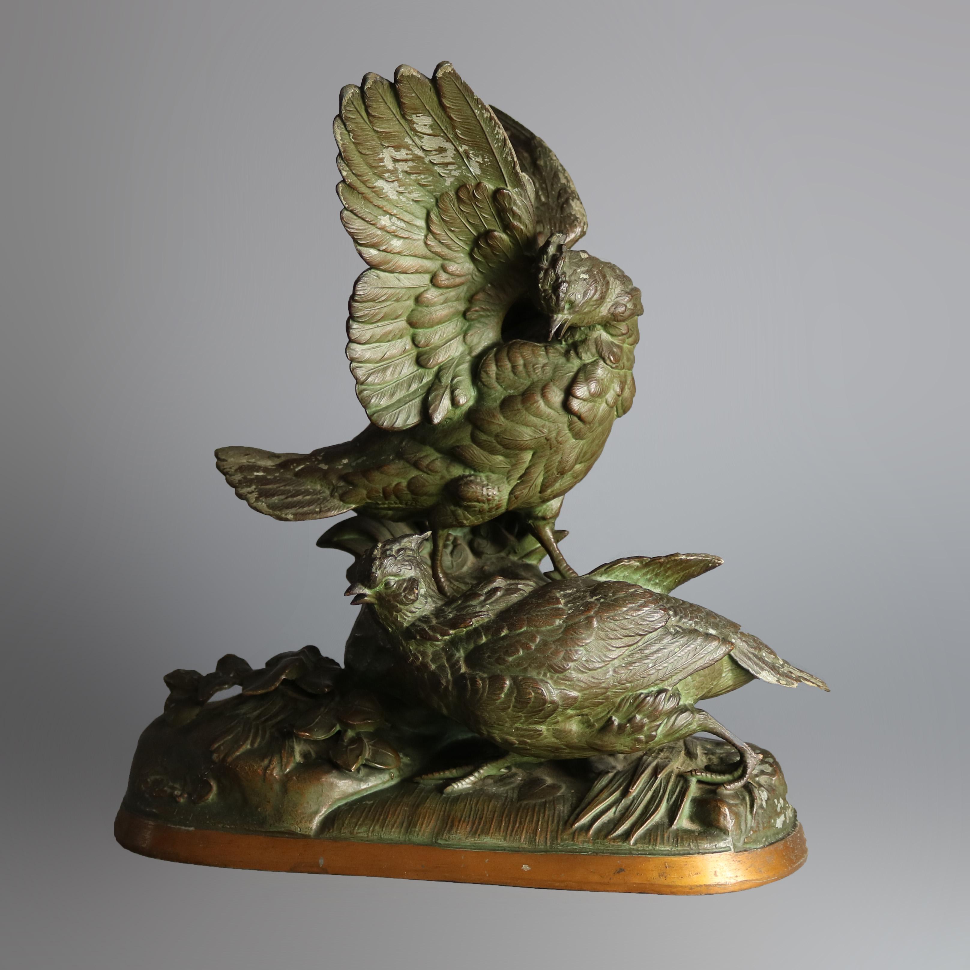 Continental Bronzed Metal Figural Pheasant Sculpture Grouping, circa 1900 1