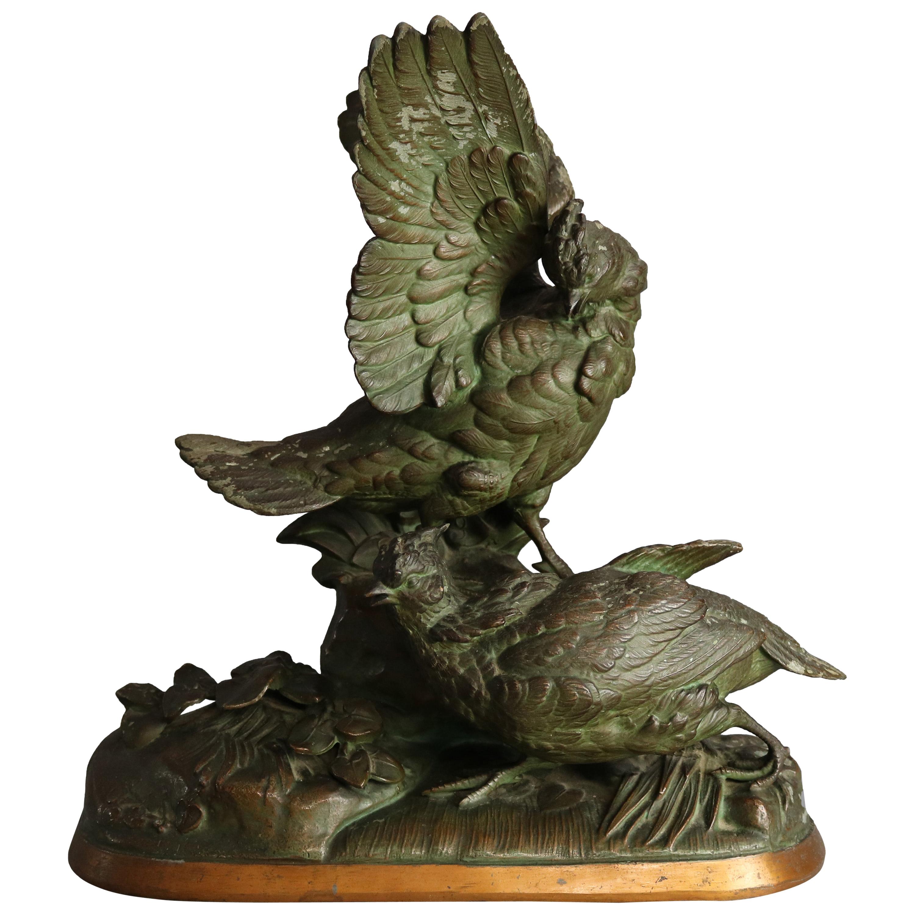 Continental Bronzed Metal Figural Pheasant Sculpture Grouping, circa 1900