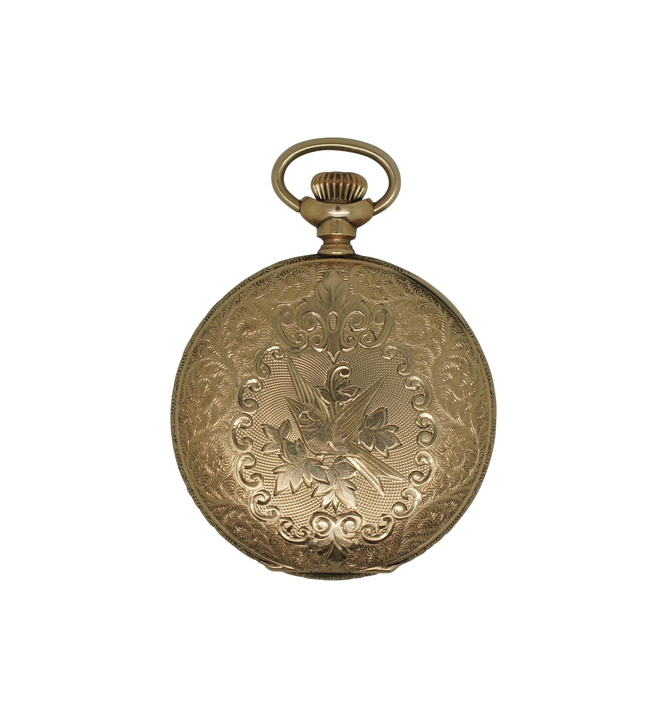 Édouardien Montre de poche ancienne continentale Brooklyn Eagle Case en or 8 carats pour femmes