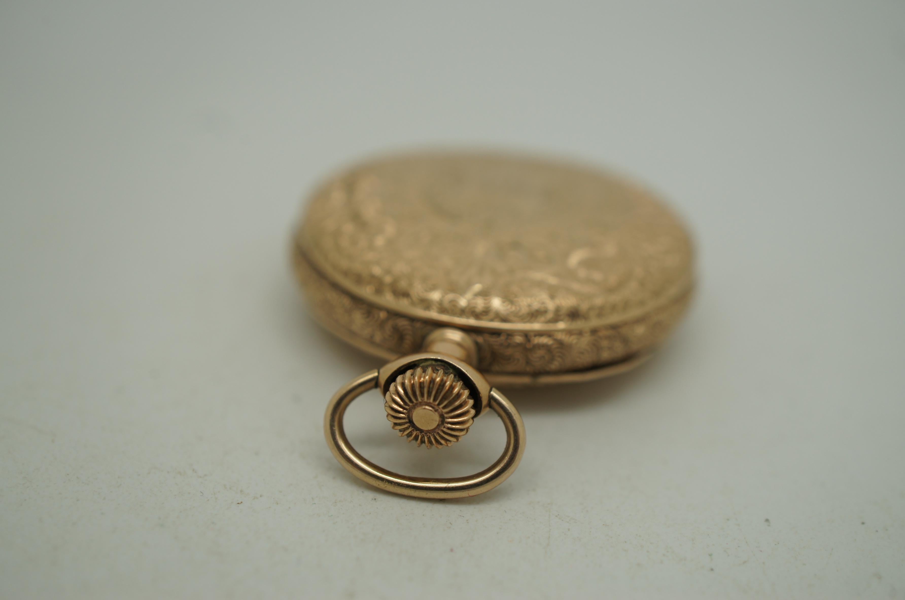 20ième siècle Montre de poche ancienne continentale Brooklyn Eagle Case en or 8 carats pour femmes