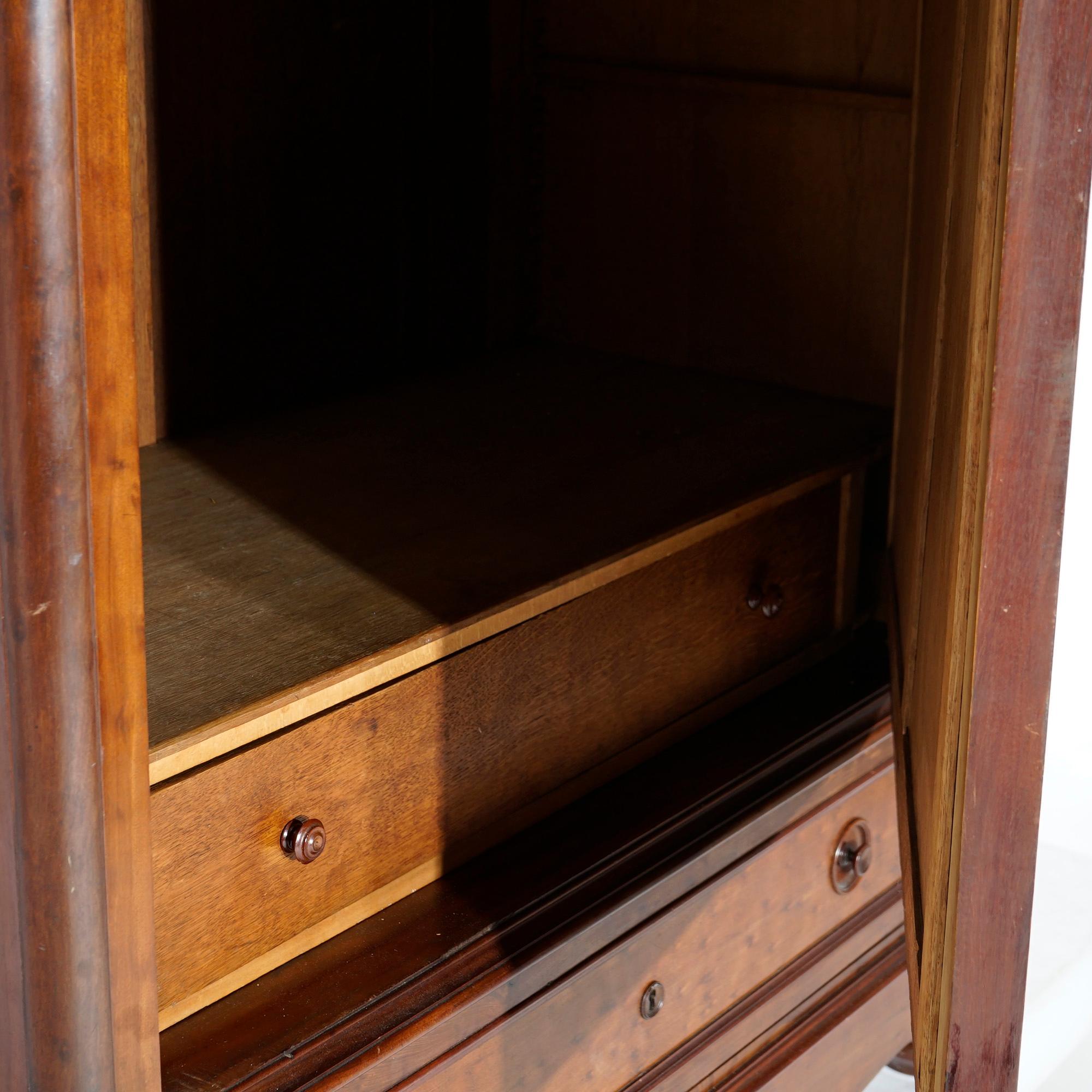Antique Continental Carved Flame Mahogany Mirrored Armoire, C1880 2