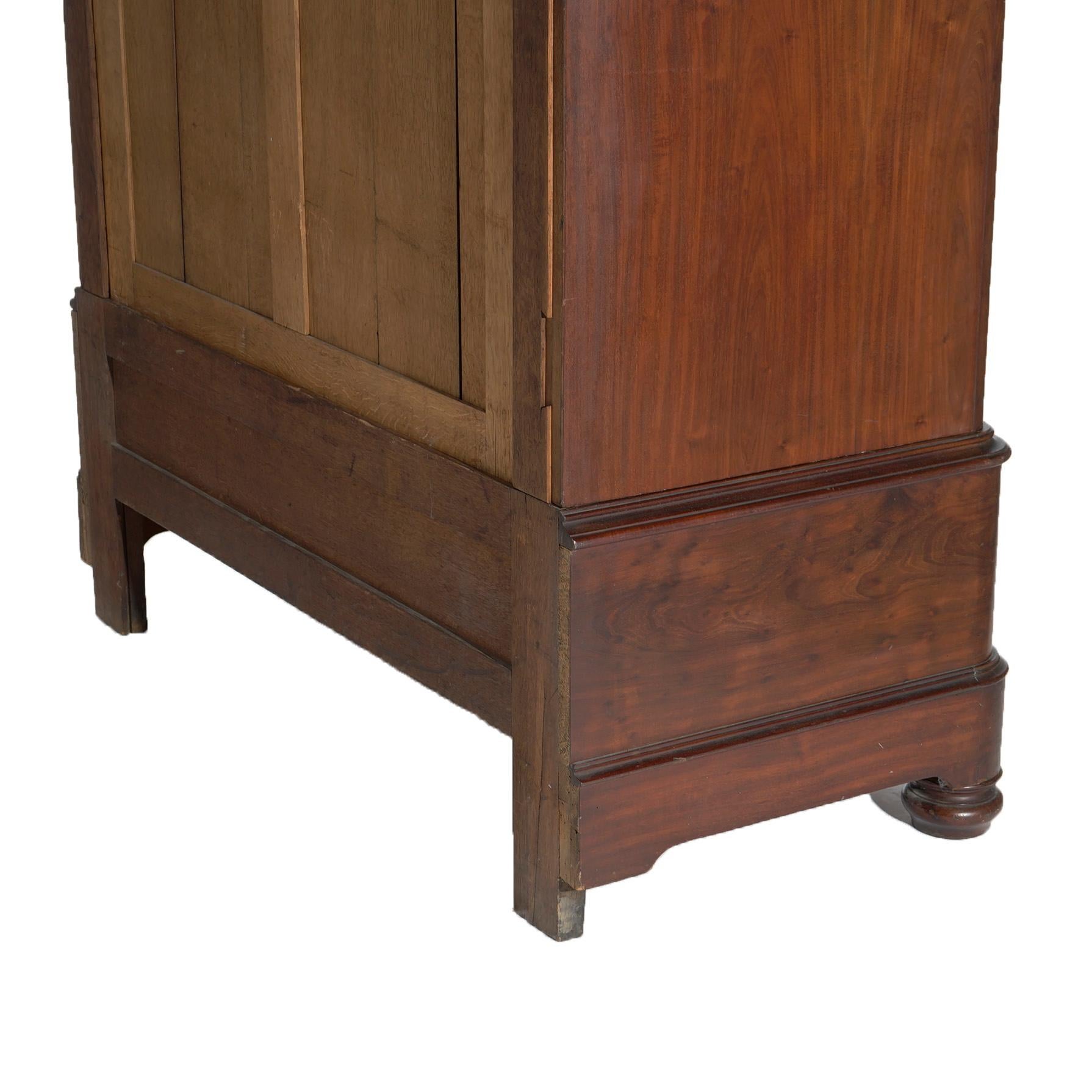 Antique Continental Carved Flame Mahogany Mirrored Armoire, C1880 9