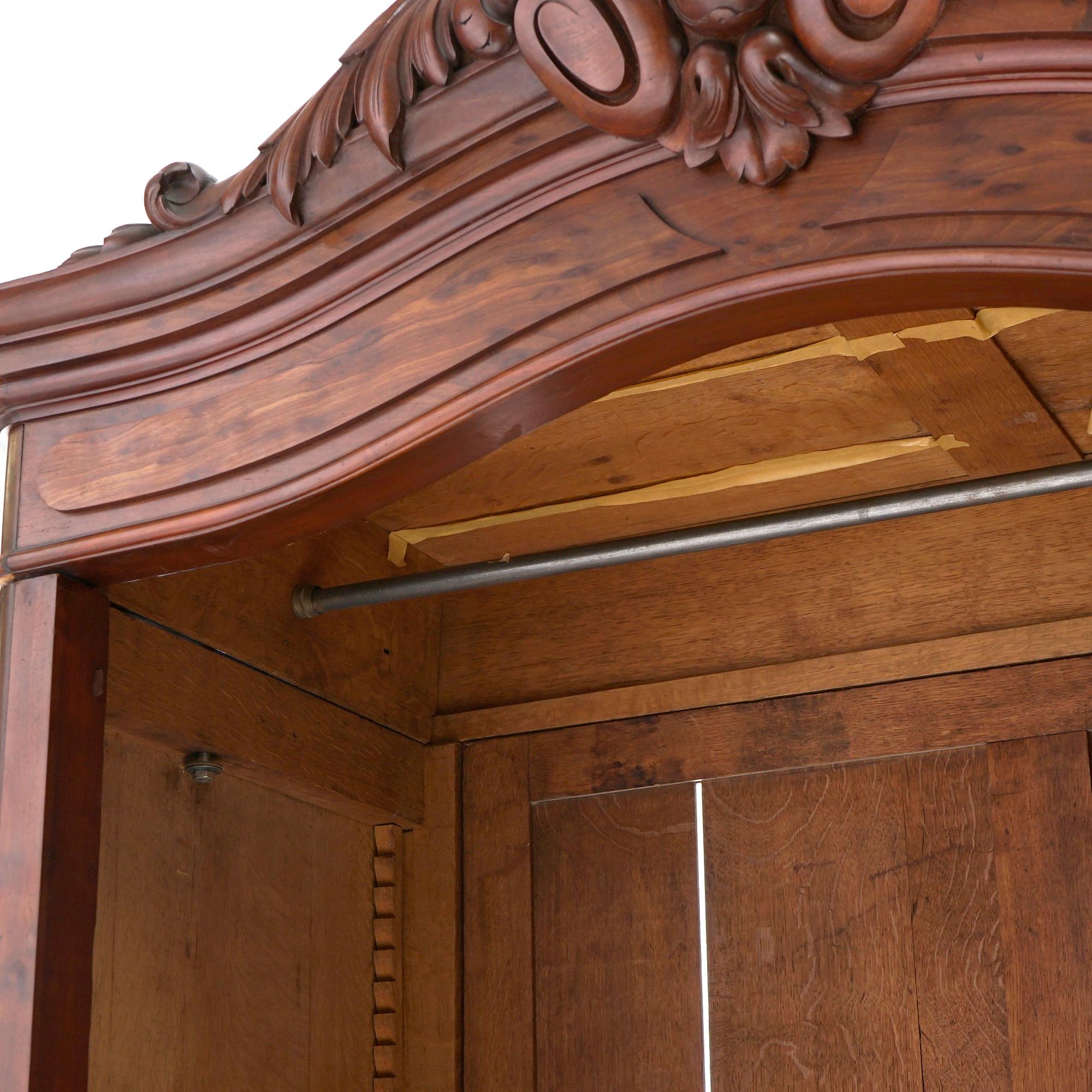 Antique Continental Carved Flame Mahogany Mirrored Armoire, C1880 In Good Condition In Big Flats, NY