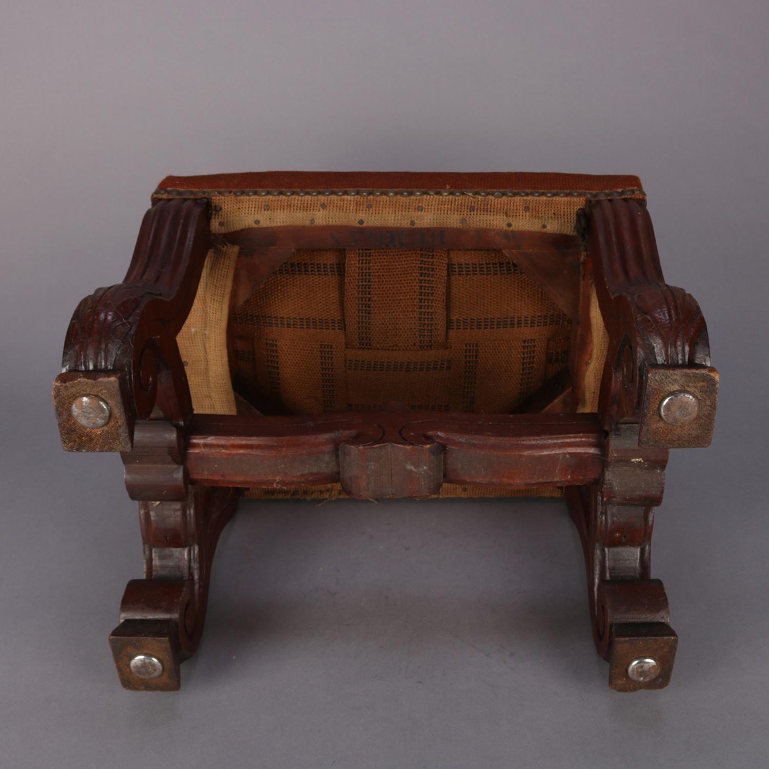 Antique Continental Carved Walnut and Tapestry Footstool, circa 1850 1