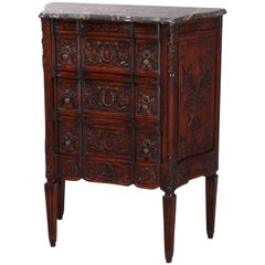 Antique Continental Carved Walnut Marble Top Commode, 19th C