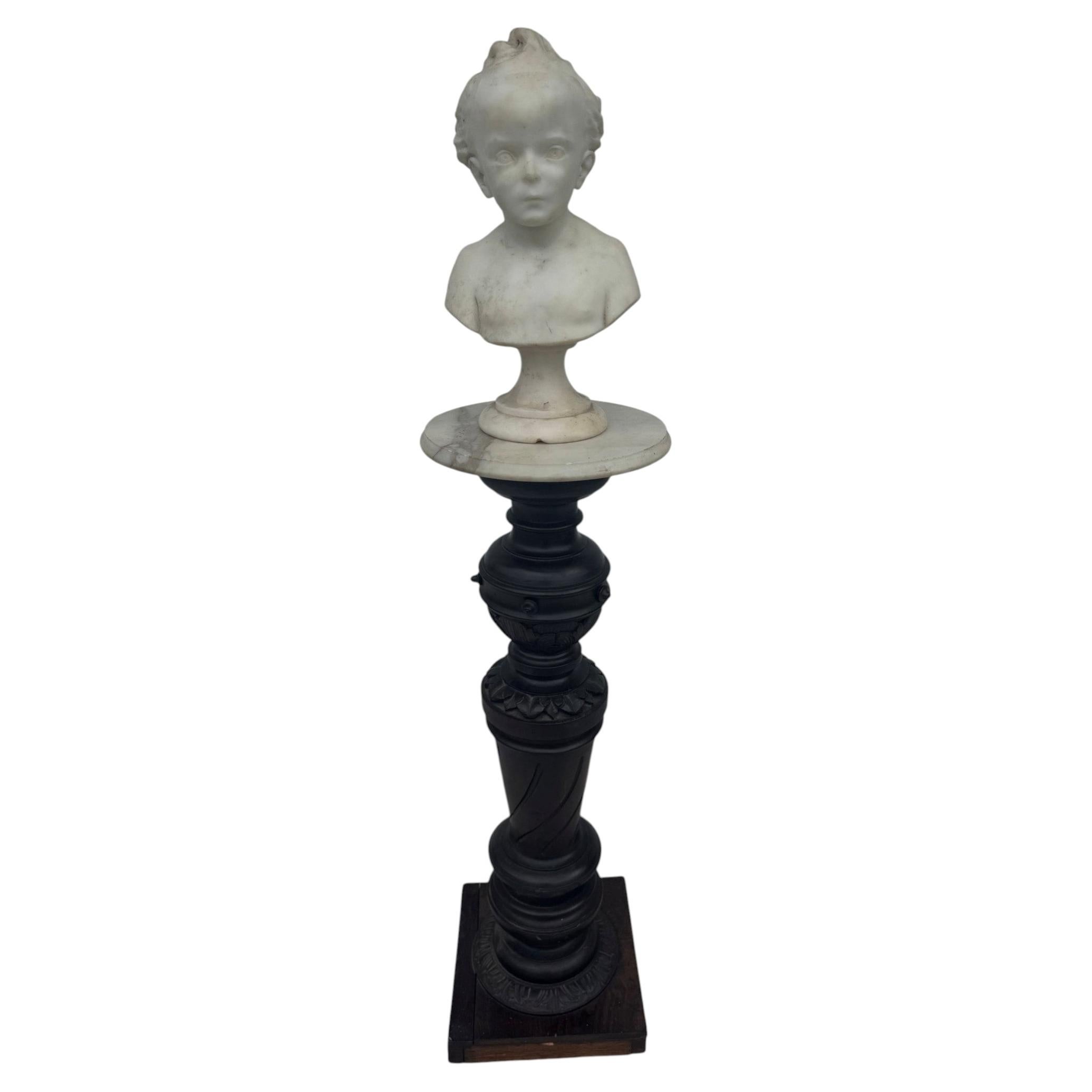 Antique Continental Carved White Marble of a Young Boy For Sale