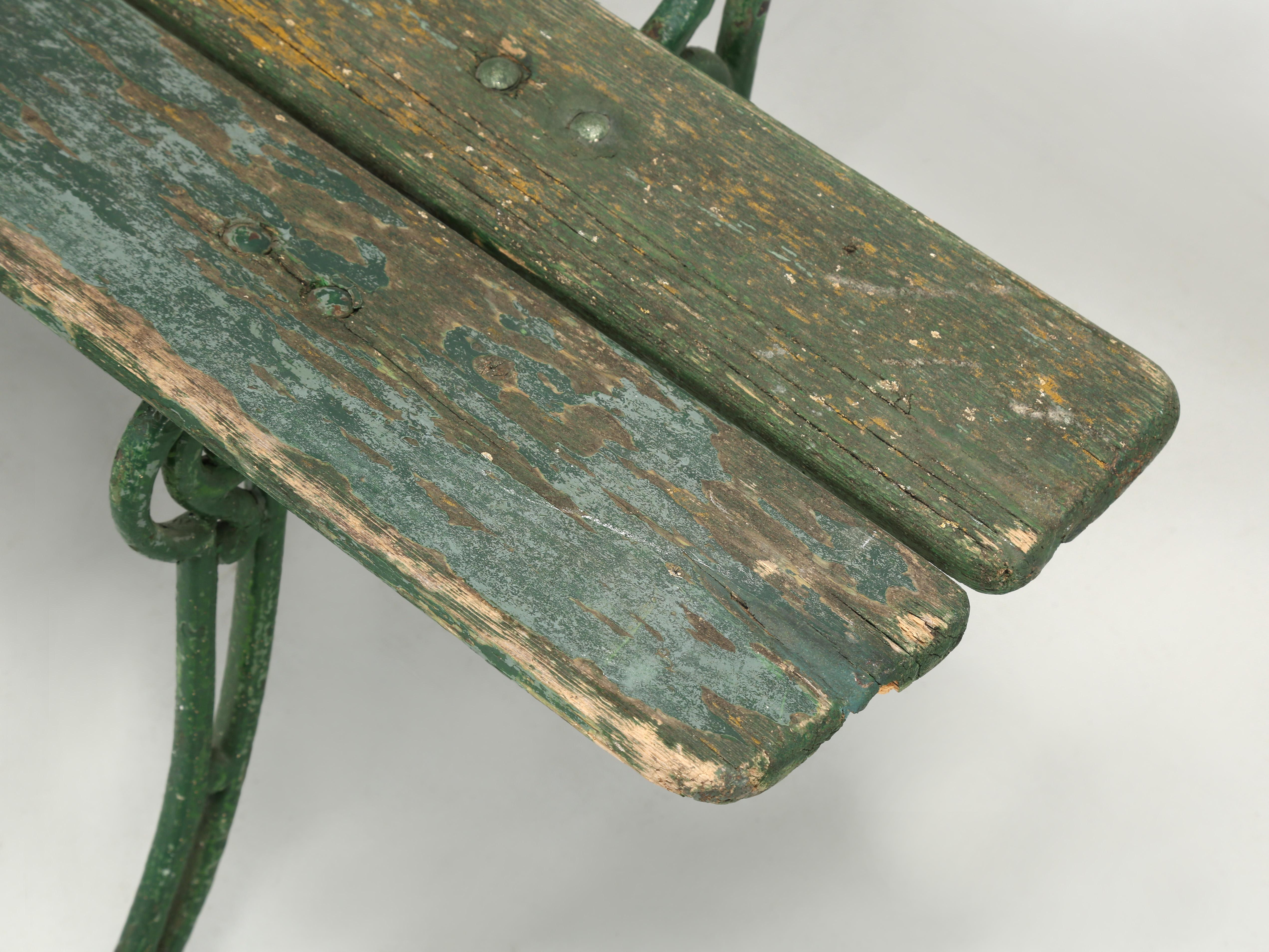 Antique Continental Cast Iron and Old Painted Wood Garden Bench  5