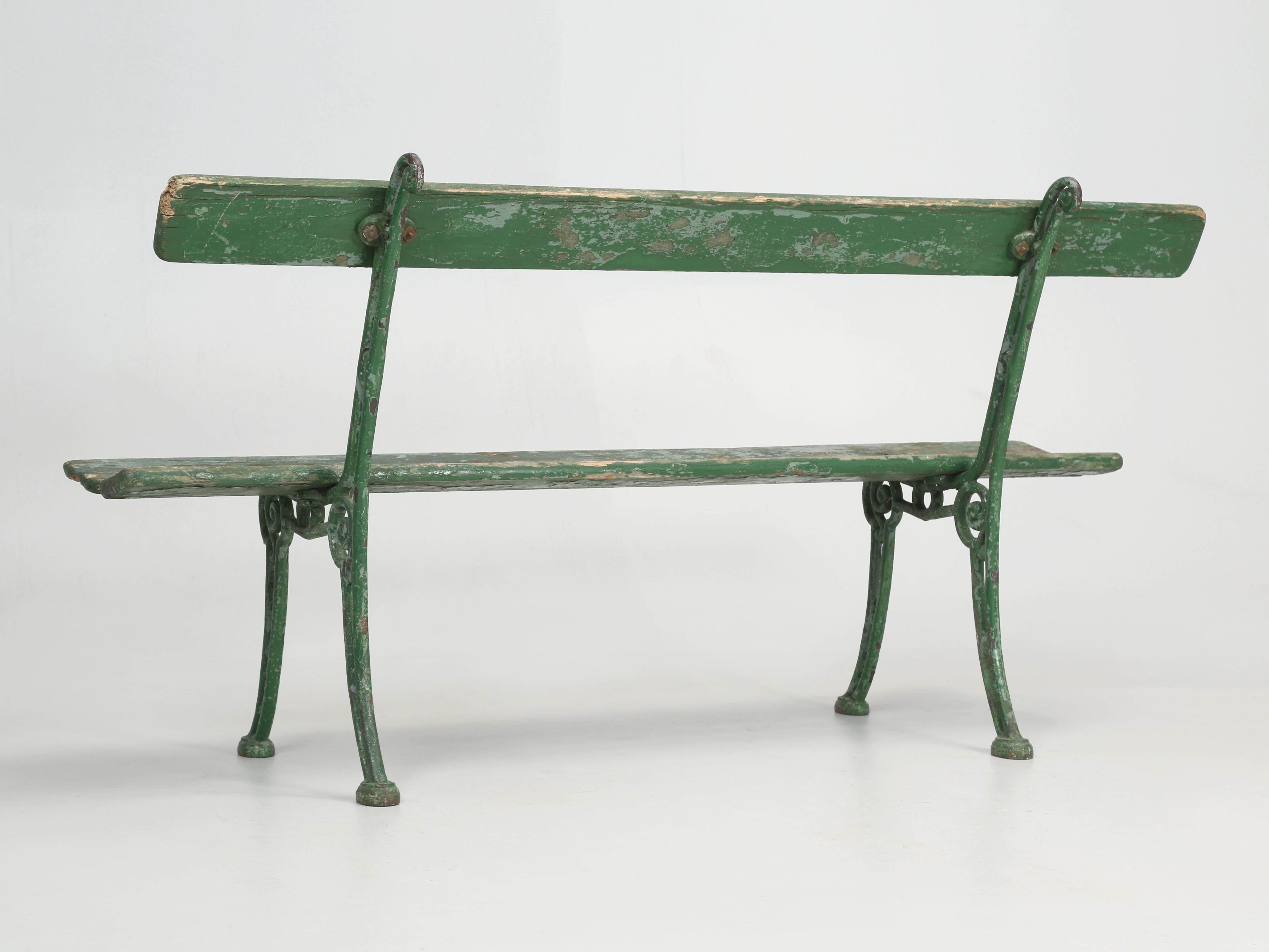 Antique Continental Cast Iron and Old Painted Wood Garden Bench  10