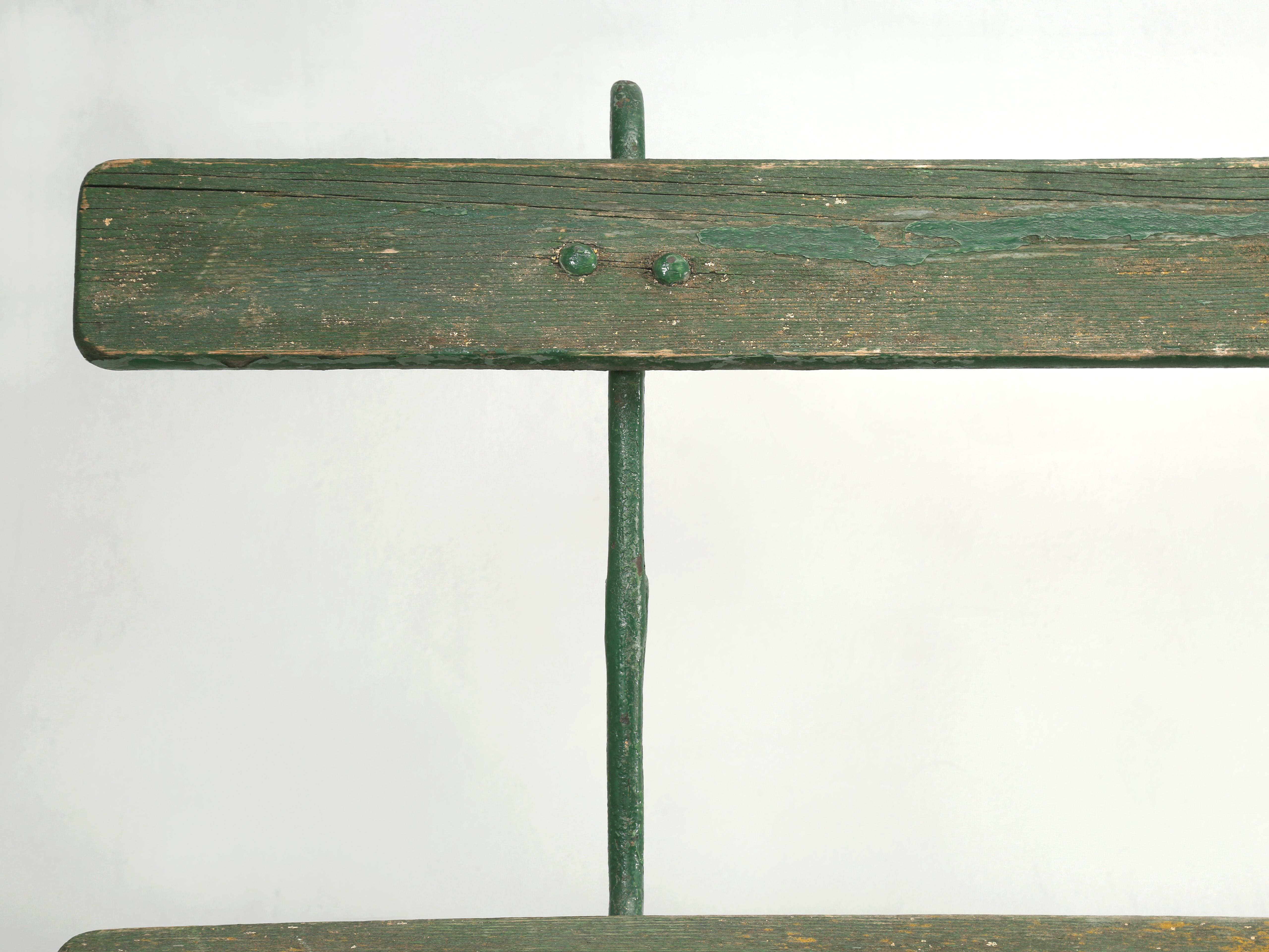 Antique Continental Cast Iron and Old Painted Wood Garden Bench In Good Condition In Chicago, IL