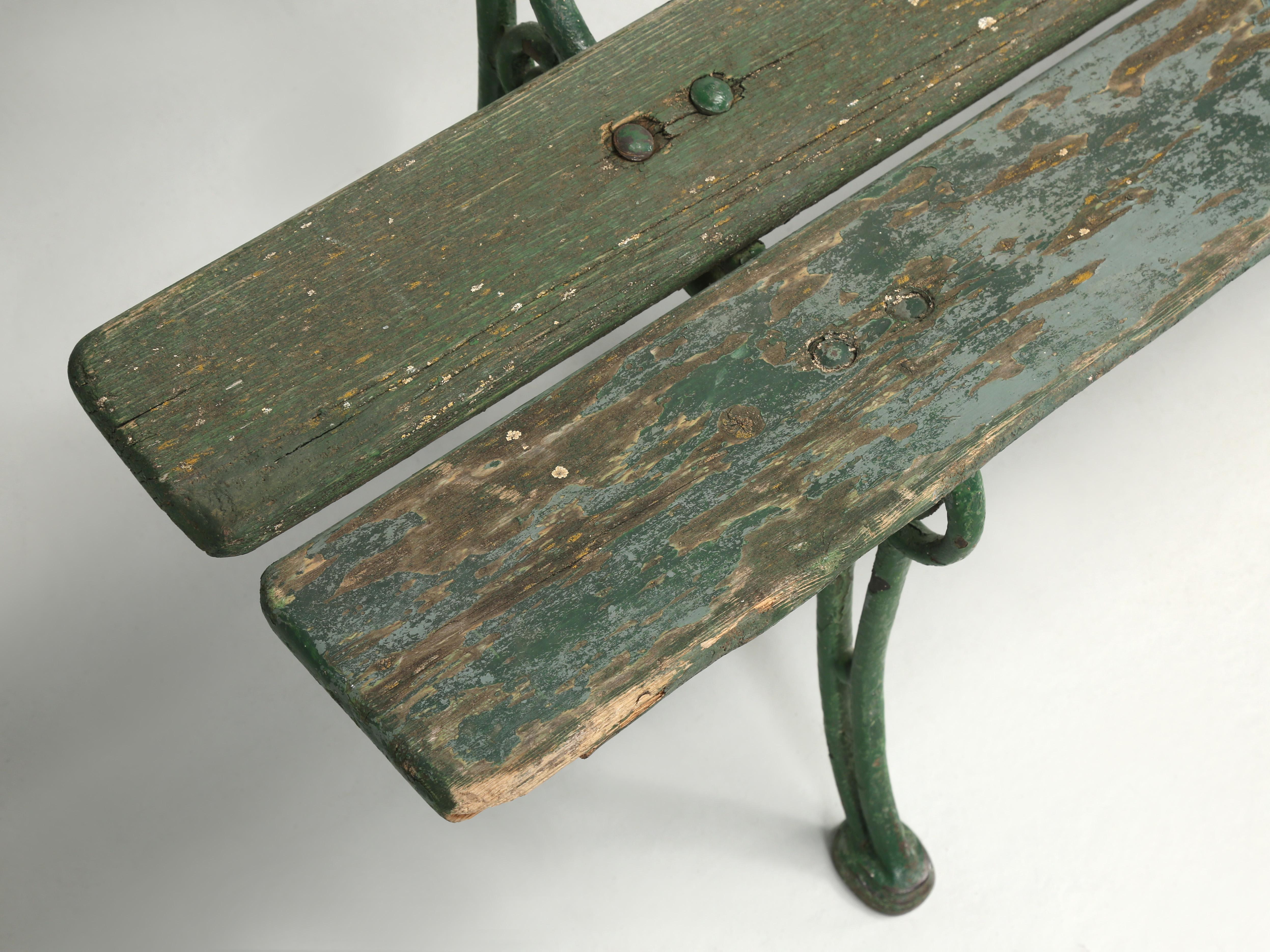 Antique Continental Cast Iron and Old Painted Wood Garden Bench  1
