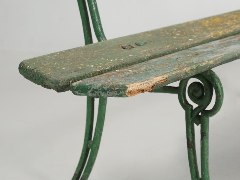 Antique Continental Cast Iron and Old Painted Wood Garden Bench For