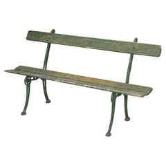 Antique Continental Cast Iron and Old Painted Wood Garden Bench