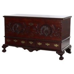 Antique Continental Chippendale Carved Mahogany 3-Drawer Mule Chest c1880