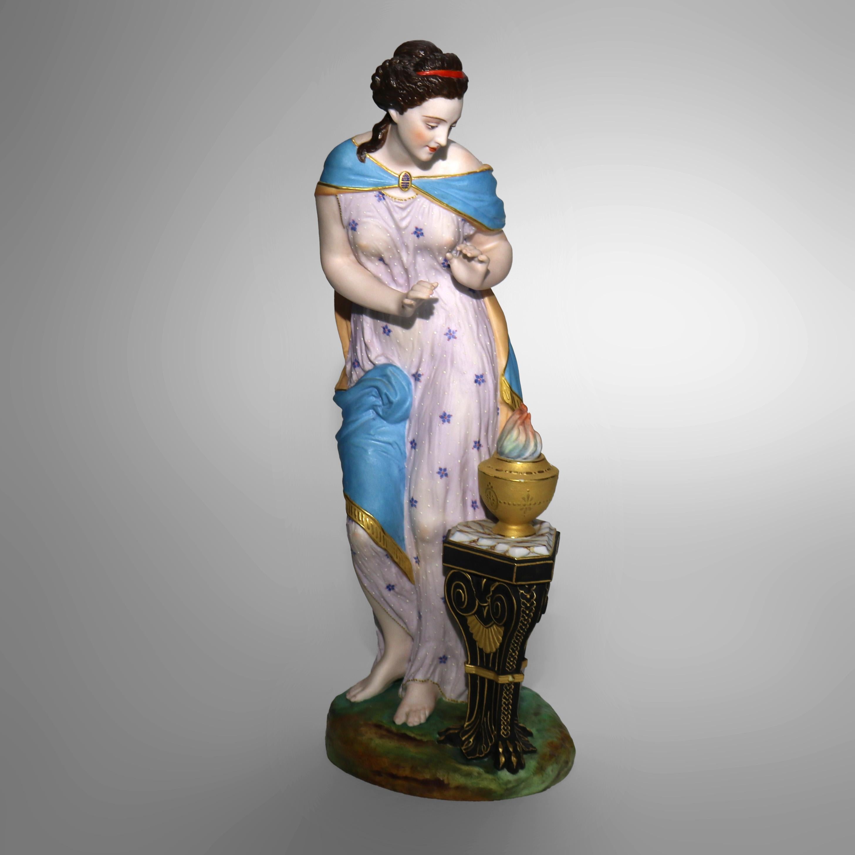 Antique Continental Classical Polychromed Bisque Figure Sculpture 19thC.
16 1/4