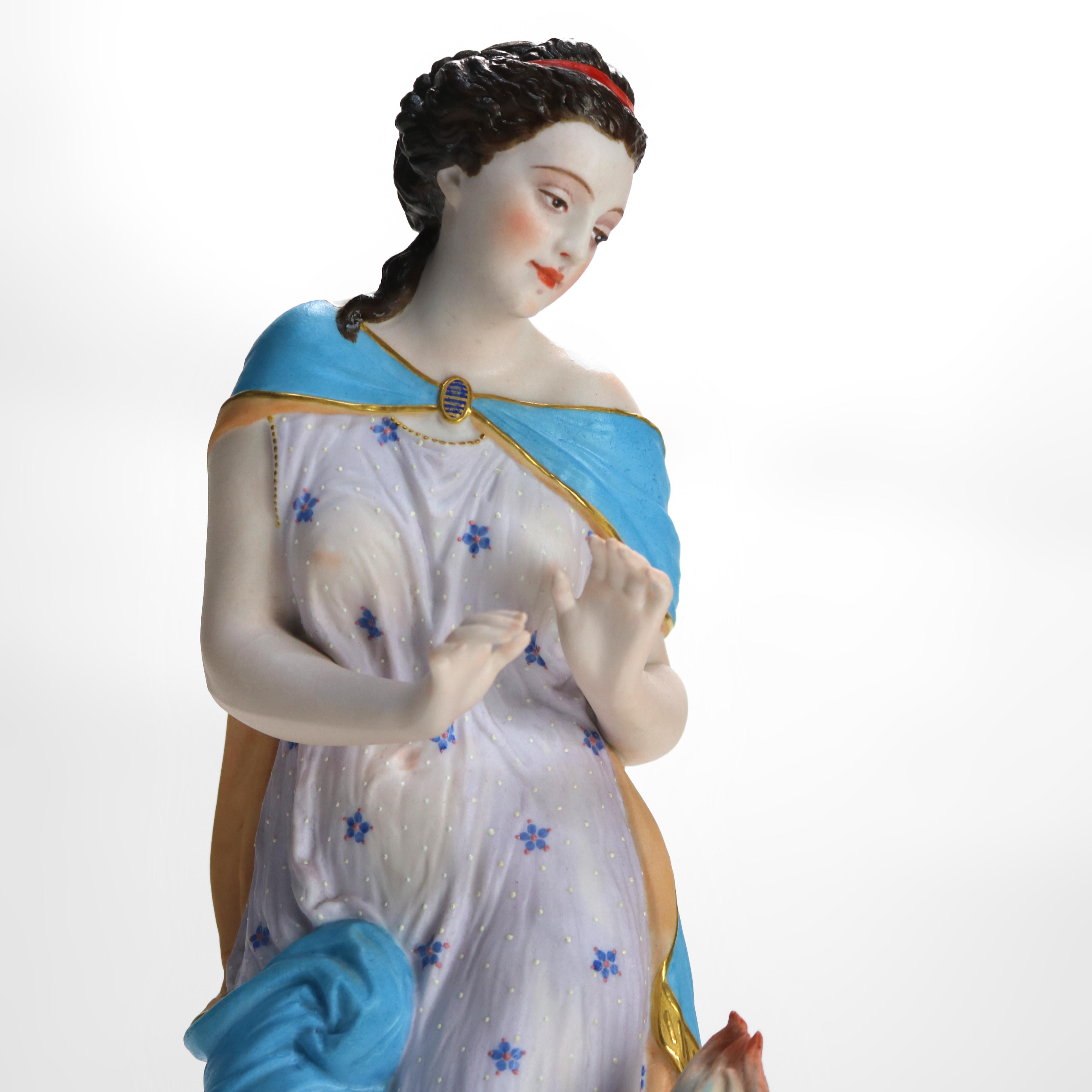 19th Century Antique Continental Classical Polychromed Bisque Figure of a Woman 19thC