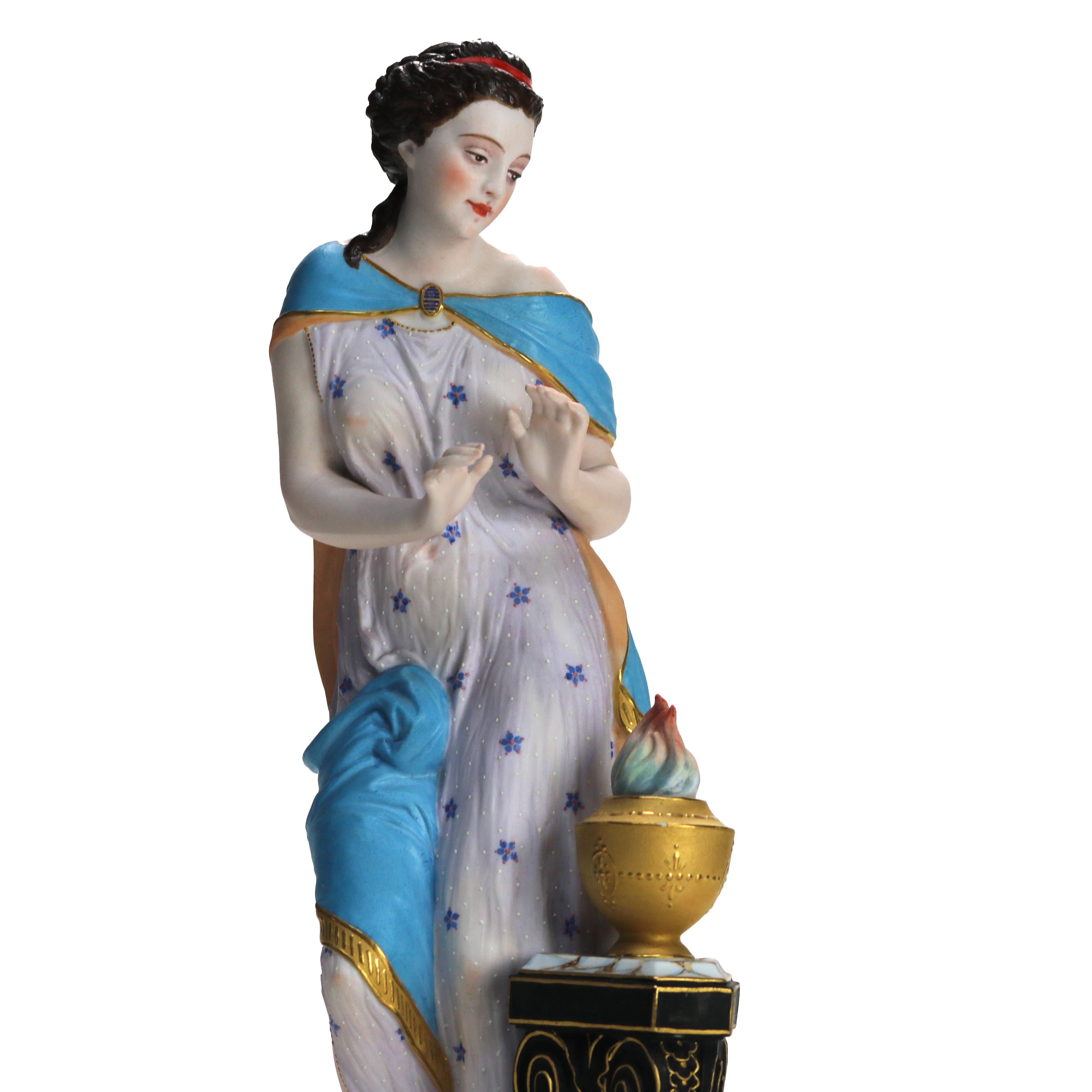 Porcelain Antique Continental Classical Polychromed Bisque Figure of a Woman 19thC