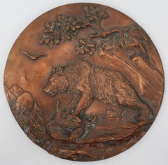 Antique Continental Copper Relief Plaque Depicting a Bear, Circa 1900