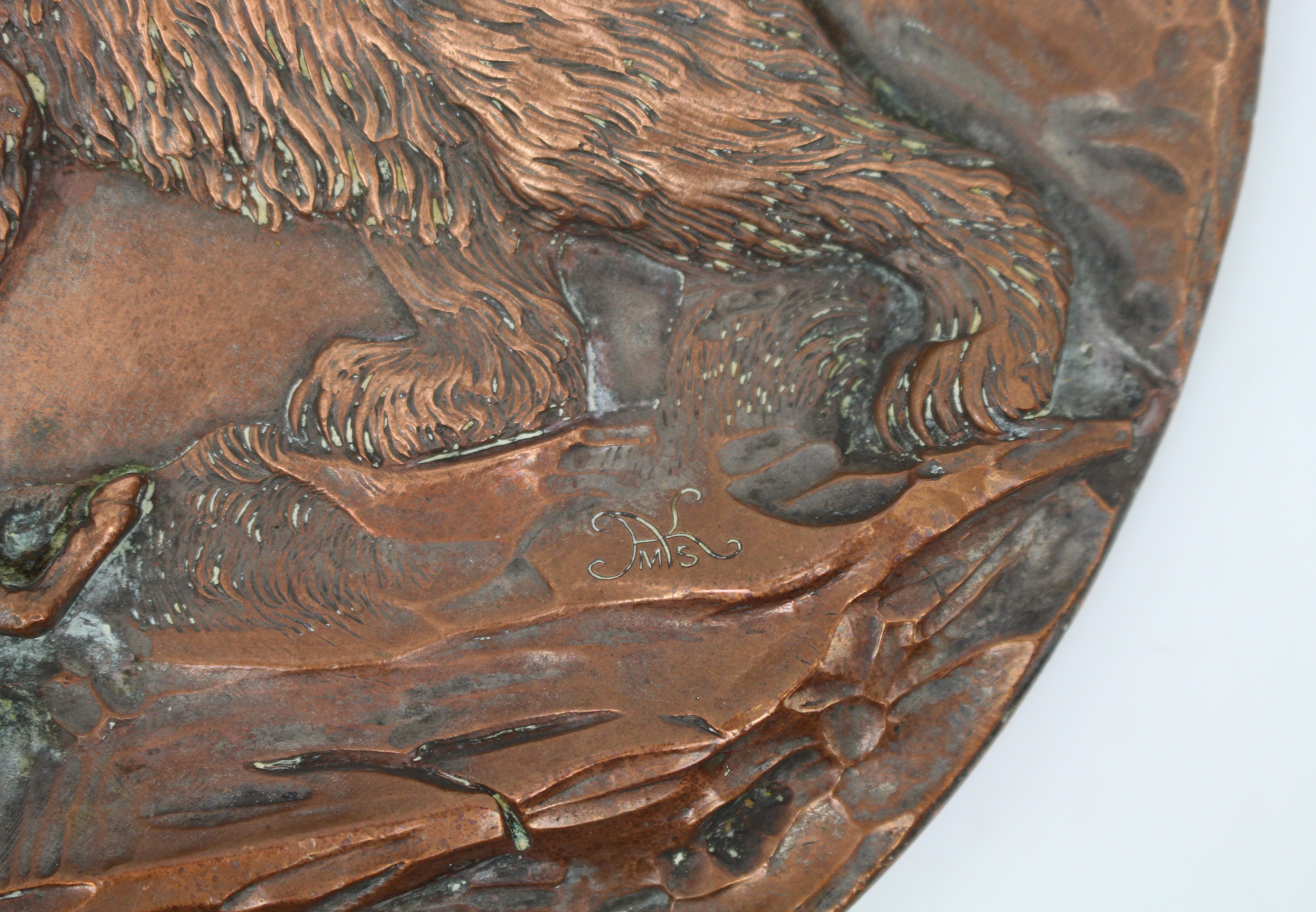 Antique Continental Copper Relief Plaque Depicting a Bear, Circa 1900 For Sale 1