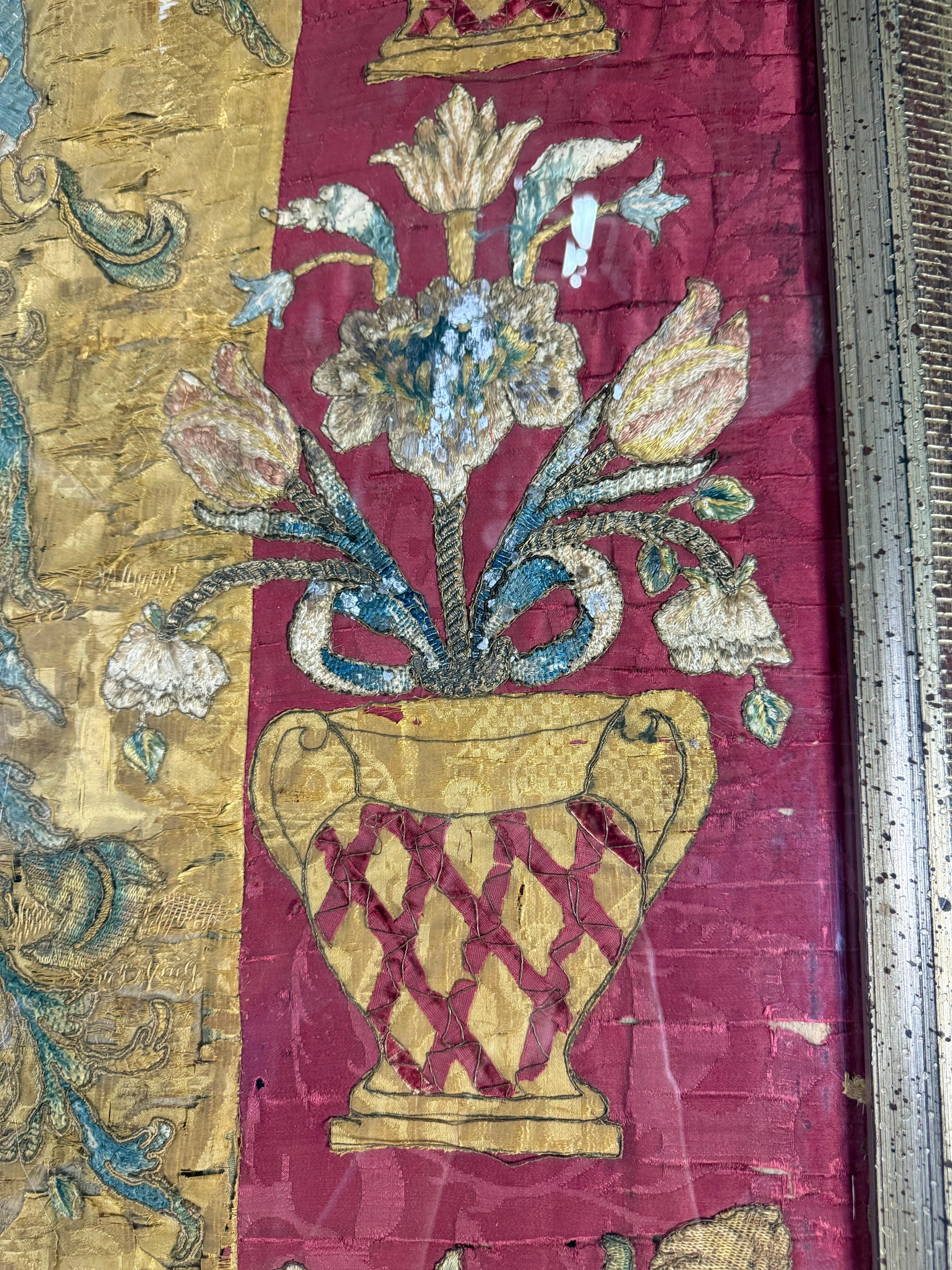 Hand-Crafted Antique Continental Ecclesiastical Embroidered Textile, 17th–18th Century For Sale