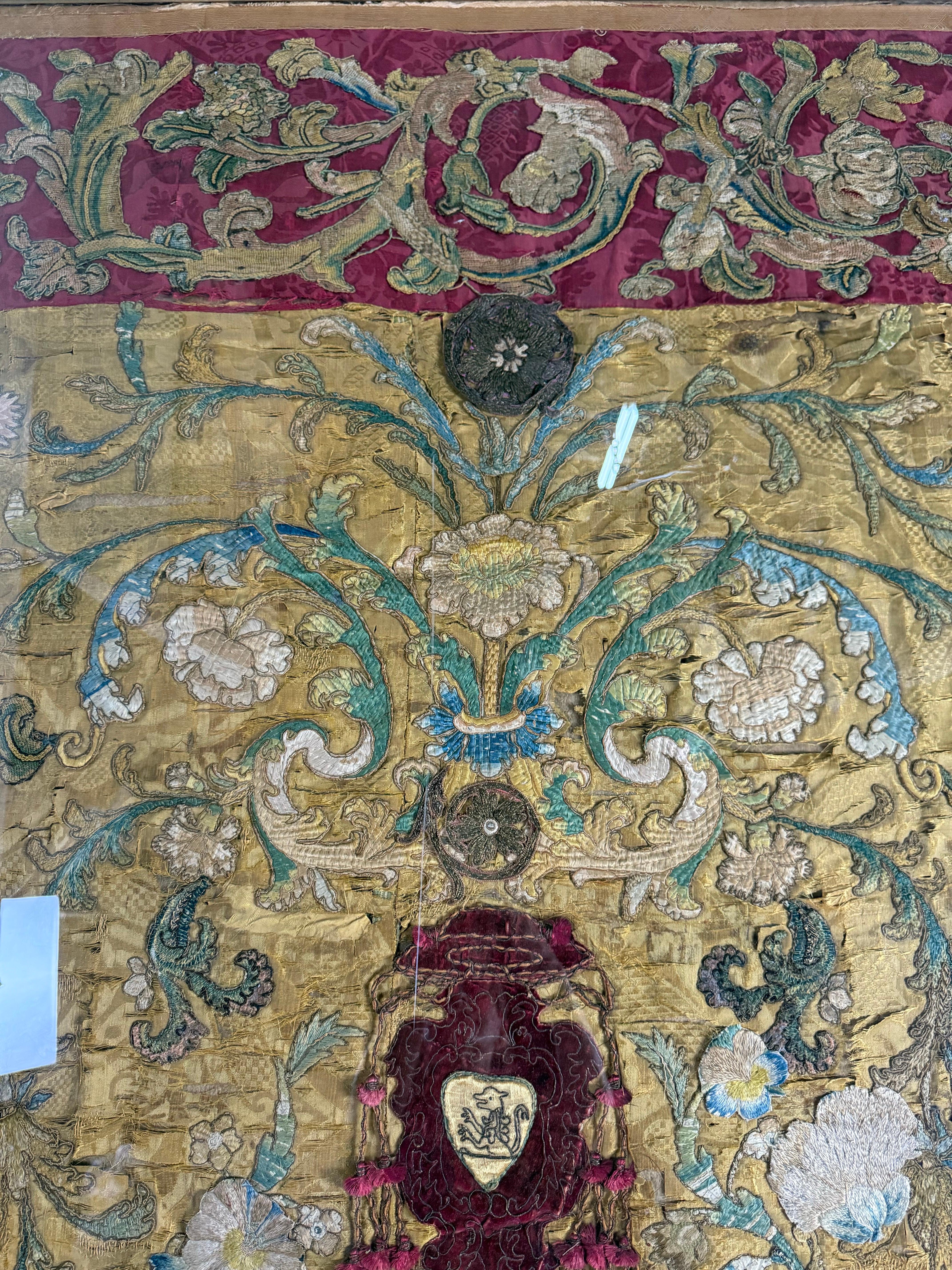 Wool Antique Continental Ecclesiastical Embroidered Textile, 17th–18th Century For Sale