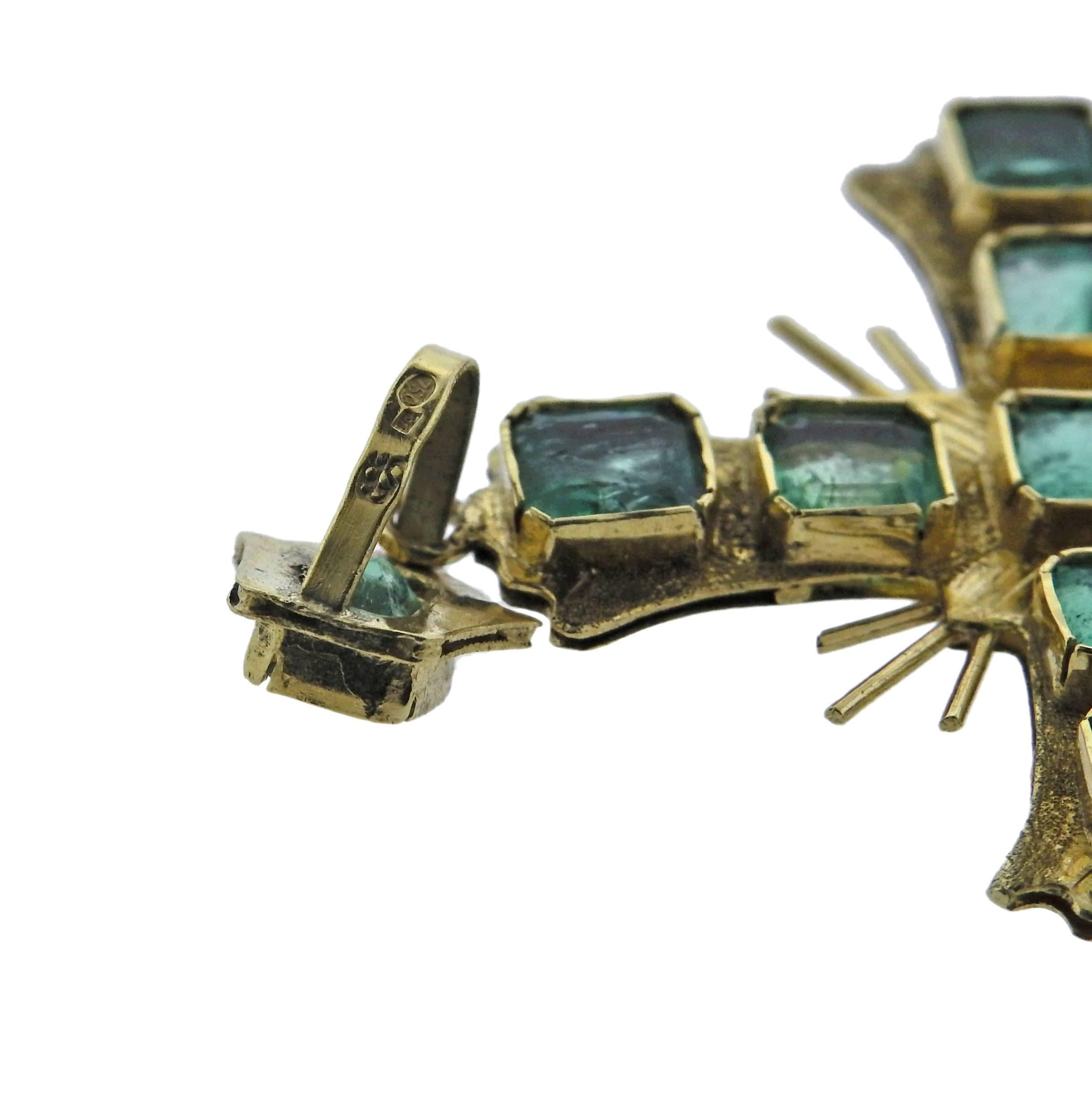 Women's Antique Continental Emerald Gold Cross Pendant