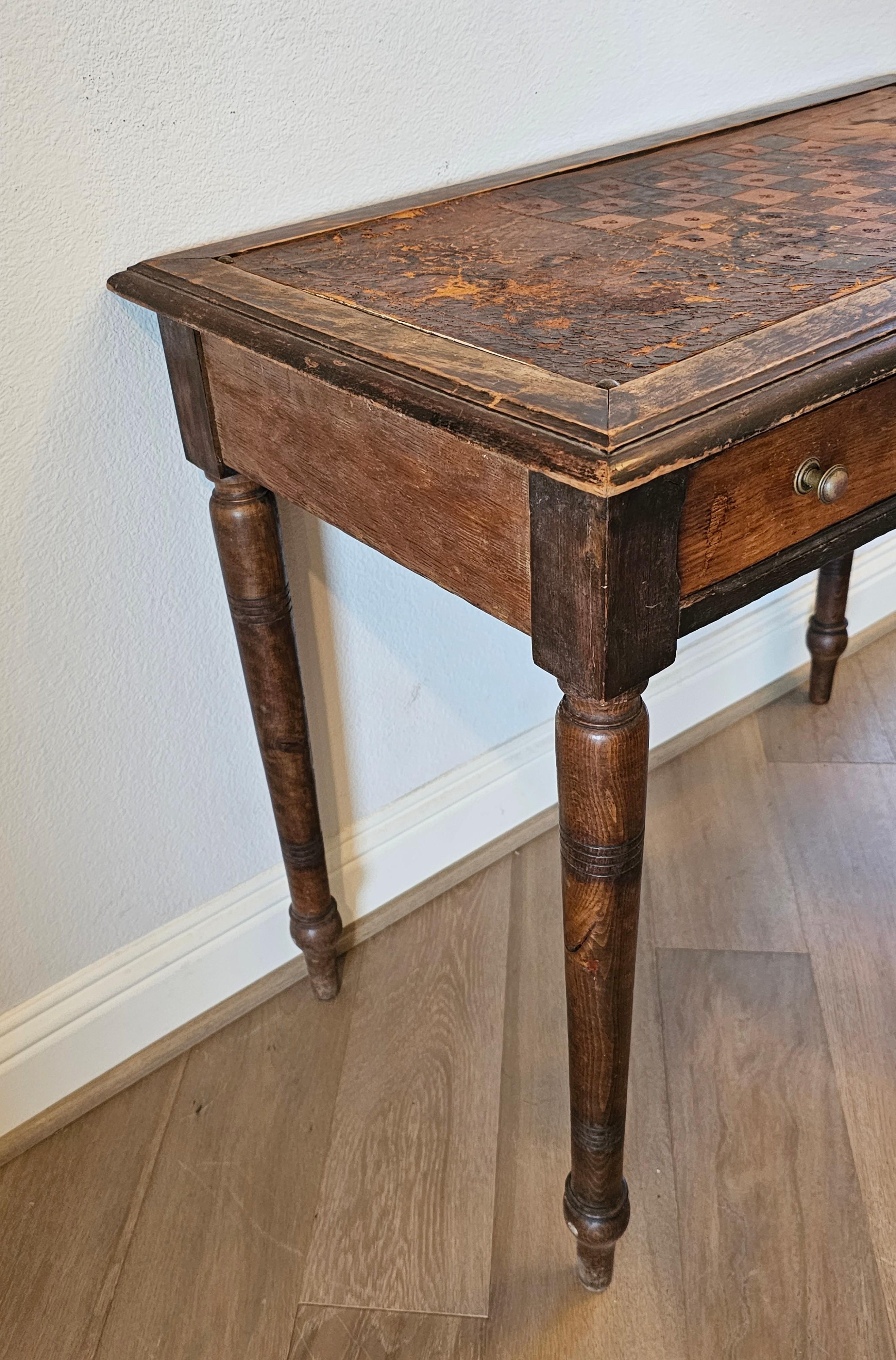 Antique Continental European Embossed Leather Games Table  For Sale 6