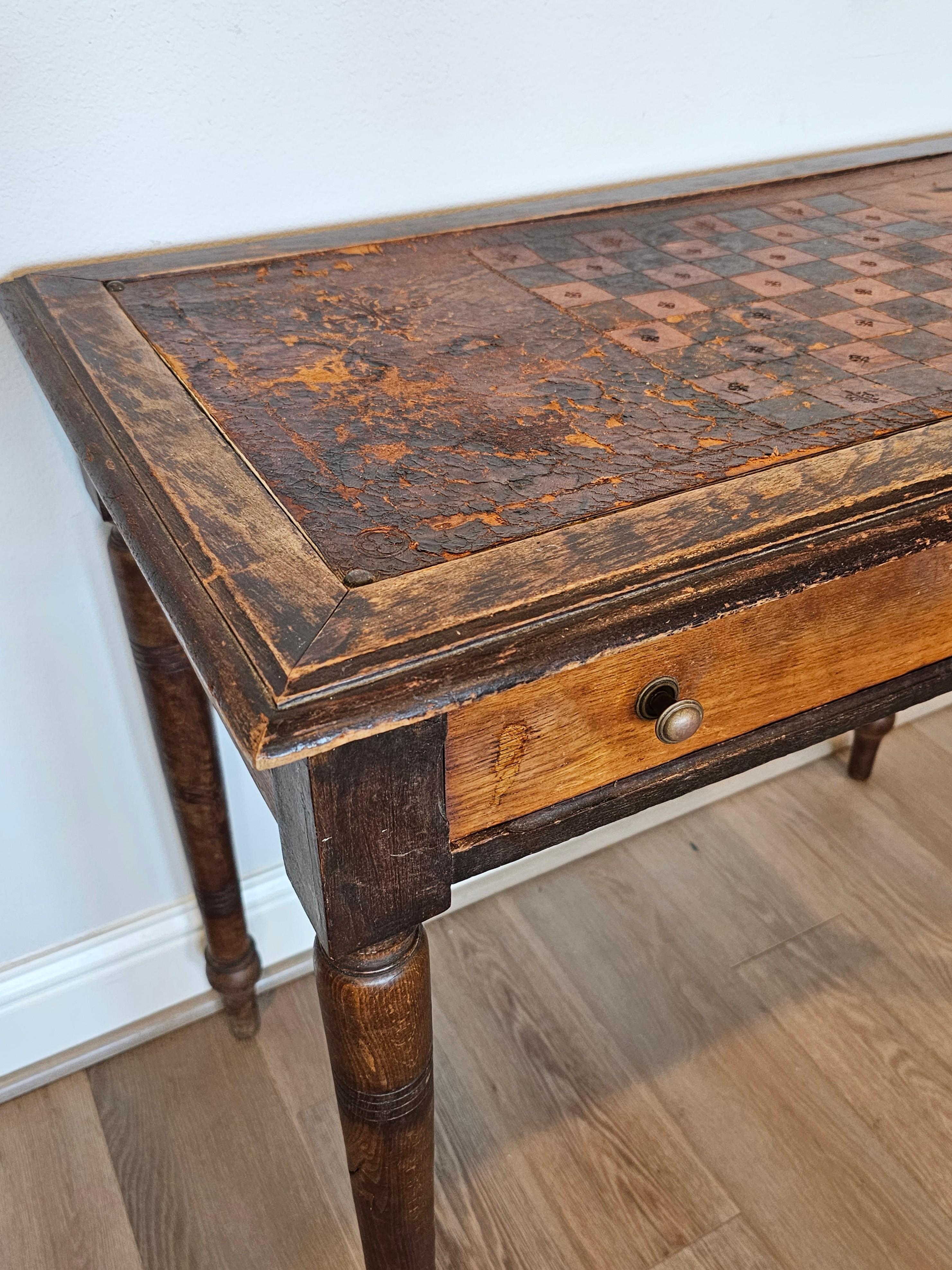 Antique Continental European Embossed Leather Games Table  For Sale 1