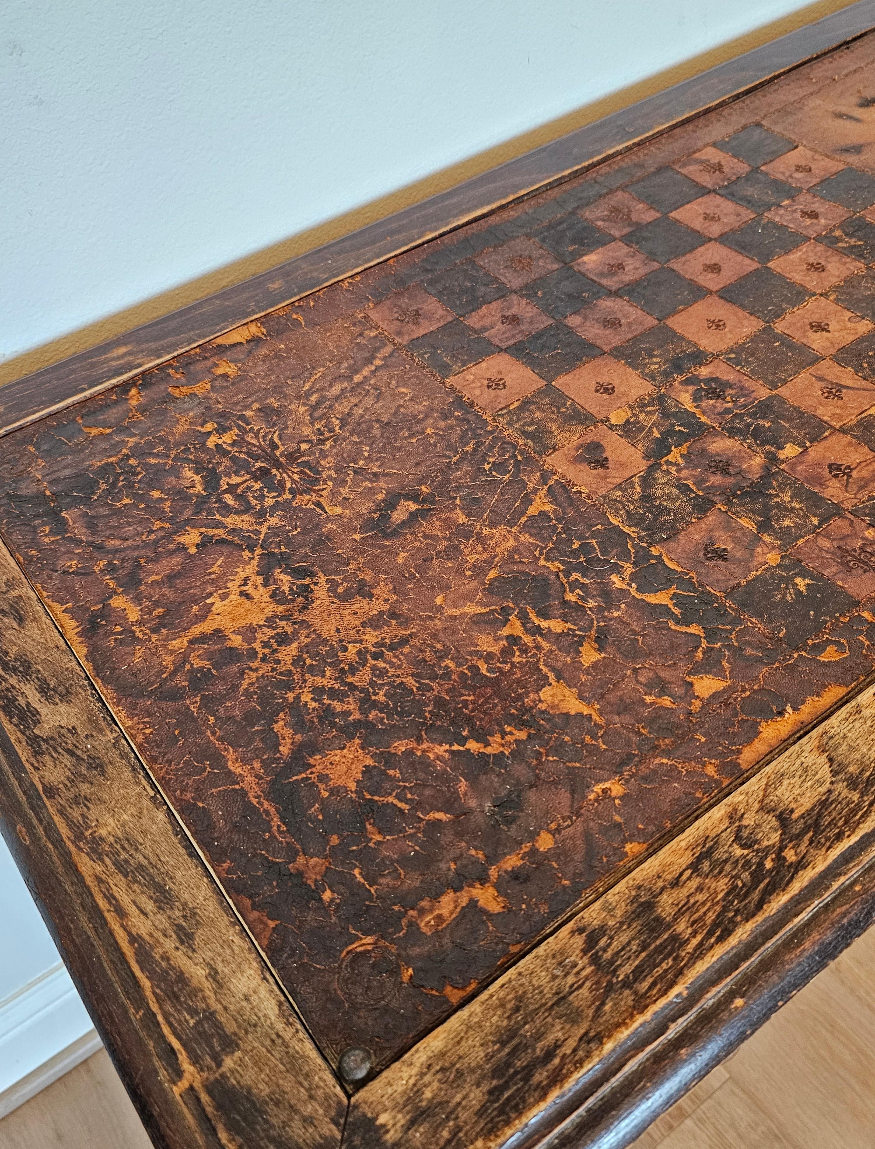 Antique Continental European Embossed Leather Games Table  For Sale 2