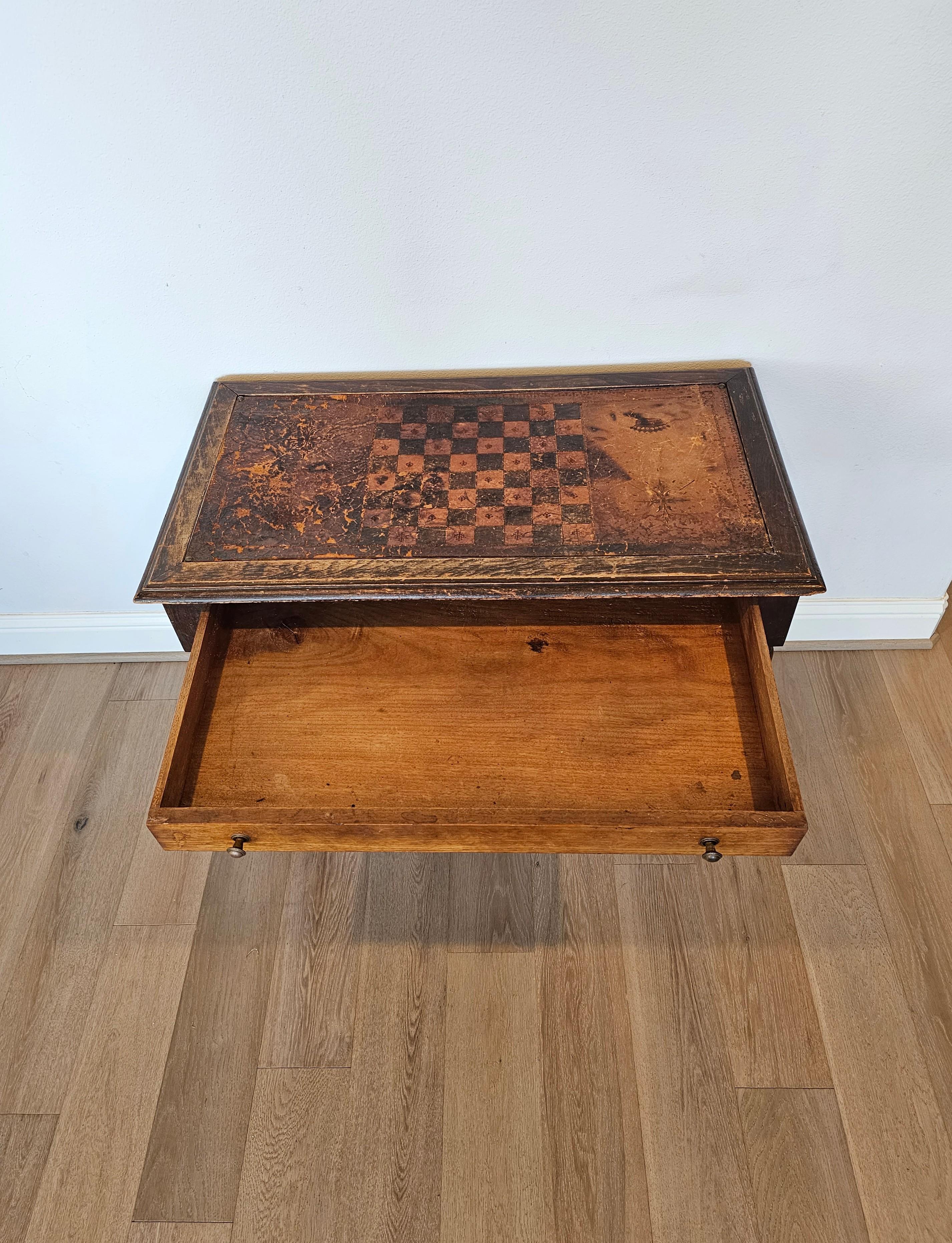 Antique Continental European Embossed Leather Games Table  For Sale 3