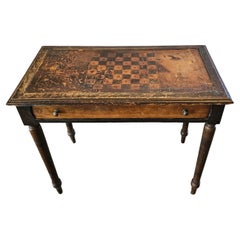 Antique Continental European Embossed Leather Games Table 